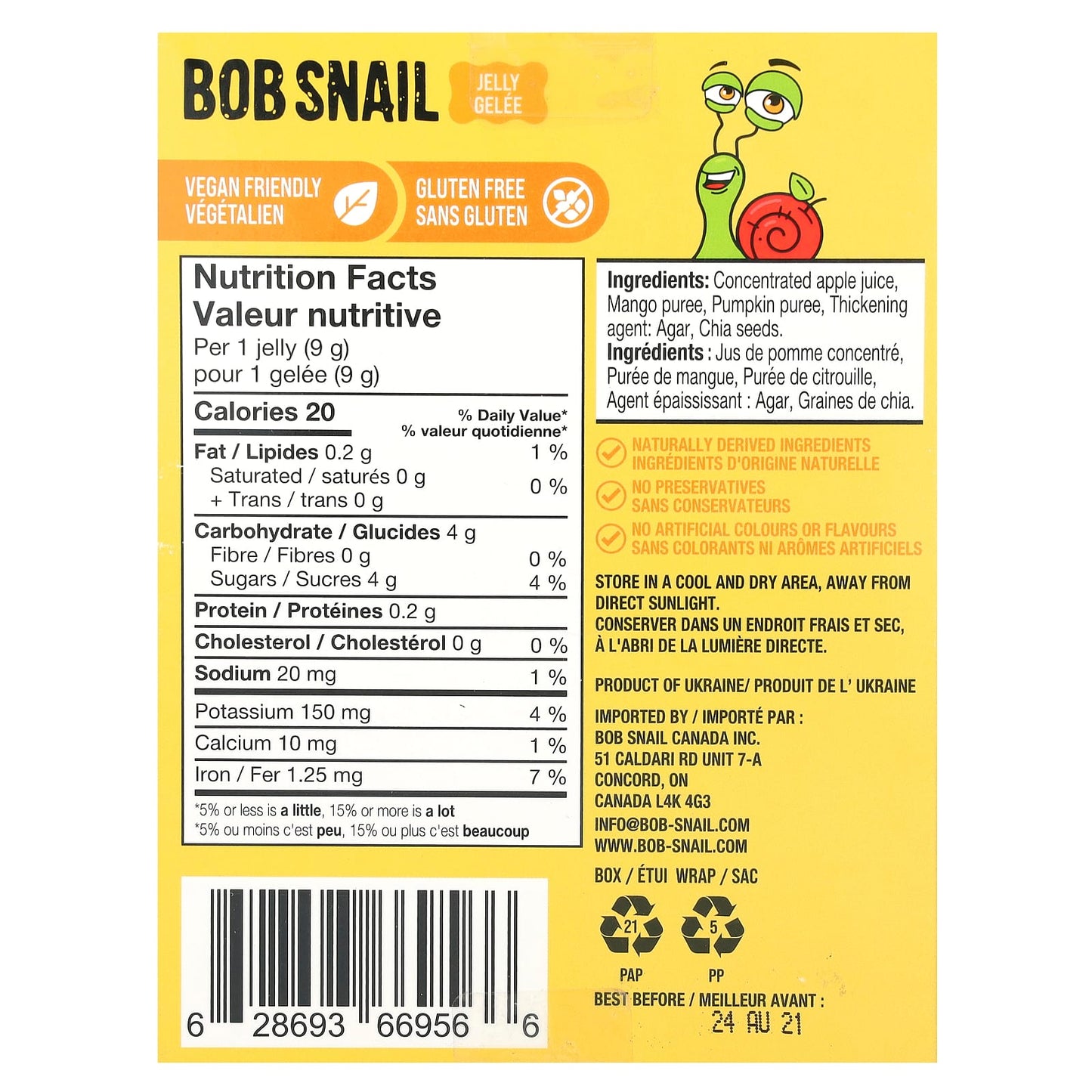 Bob Snail, Fruit Jelly, Apple-Mango-Pumpkin-Chia, 10 Count, 9 g Each