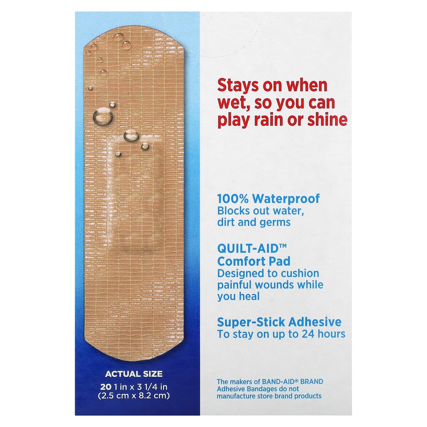 Band Aid, Adhesive Bandages, Water Block, Tough Strips, 20 Bandages