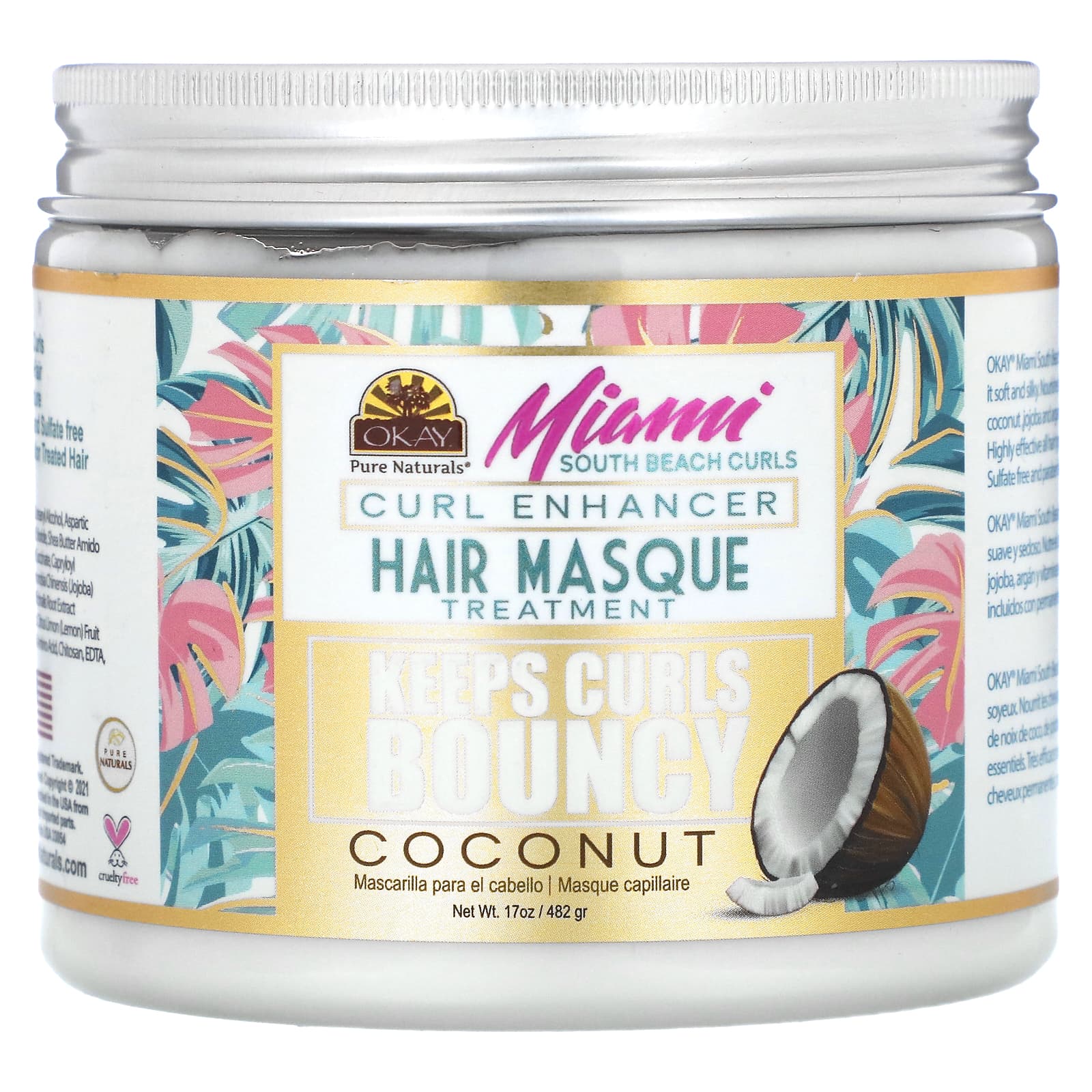 Okay Pure Naturals-Miami South Beach Curls-Curl Enhancer Hair Masque Treatment-Coconut-17 oz (482 g)