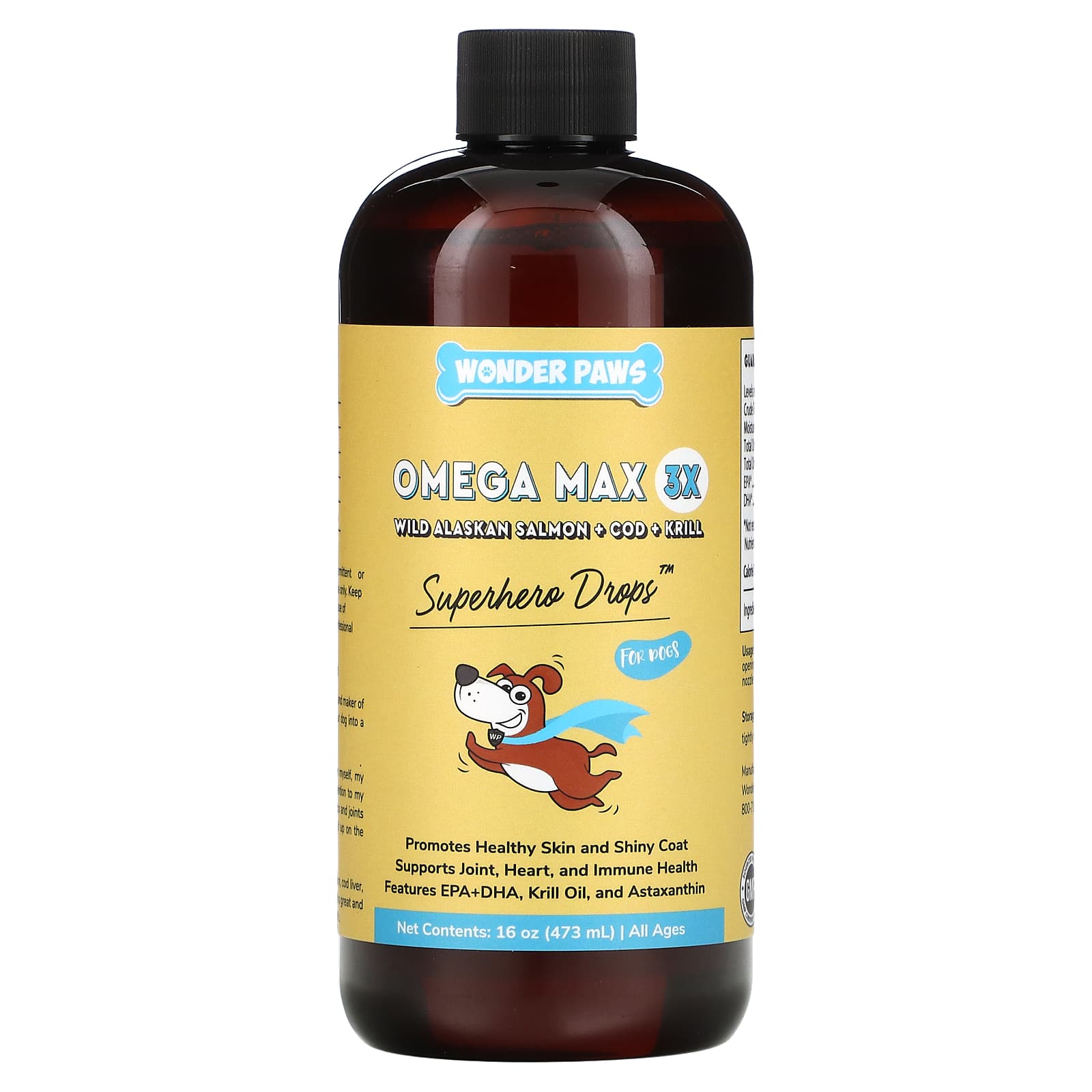 Wonder Paws-Superhero Drops For Dogs-Omega Max 3X-Wild Alaskan Salmon + COD + Krill-All Ages-16 oz (473 ml)