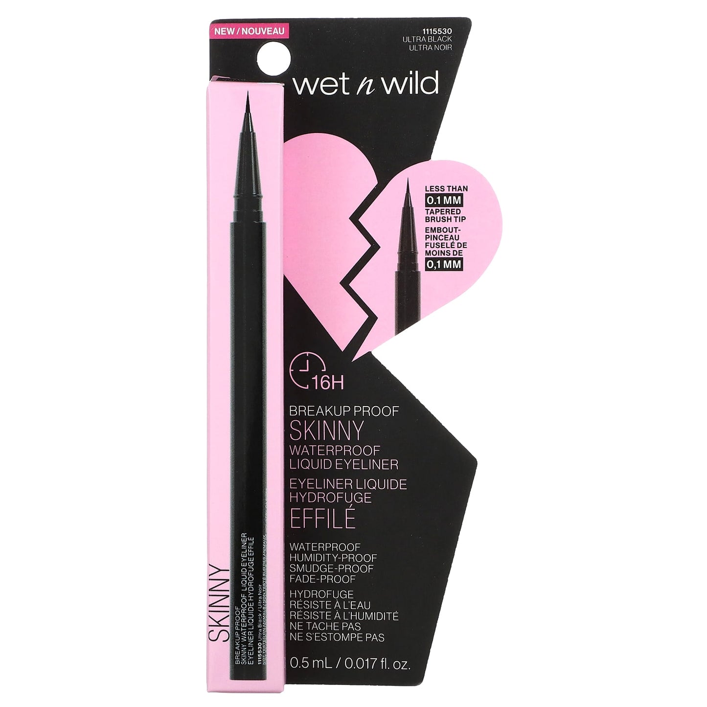 wet n wild, Waterproof Liquid Eyeliner, Skinny, Ultra Black, 0.017 fl oz (0.5 ml)