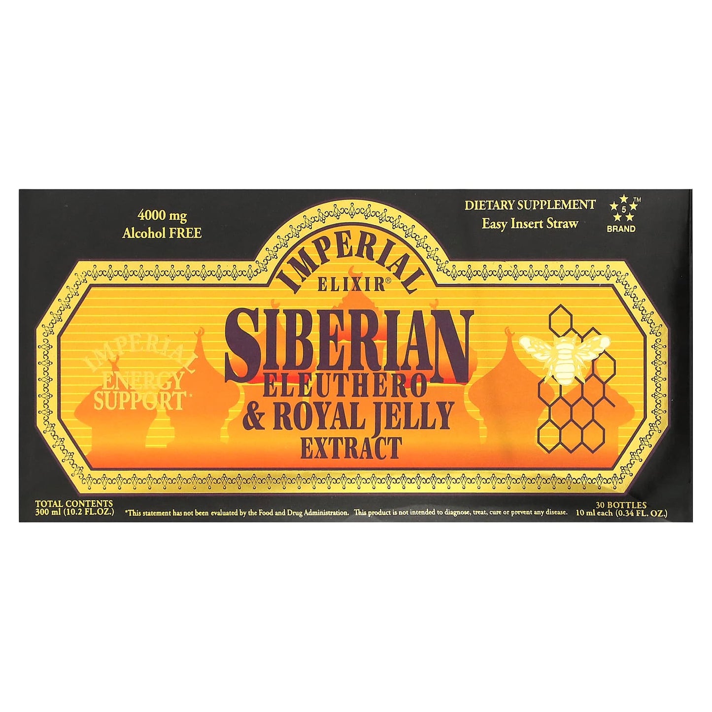 Imperial Elixir-Siberian Eleuthero & Royal Jelly Extract-Alcohol Free-4000 mg-30 Bottles-0.34 fl oz (10 ml) Each