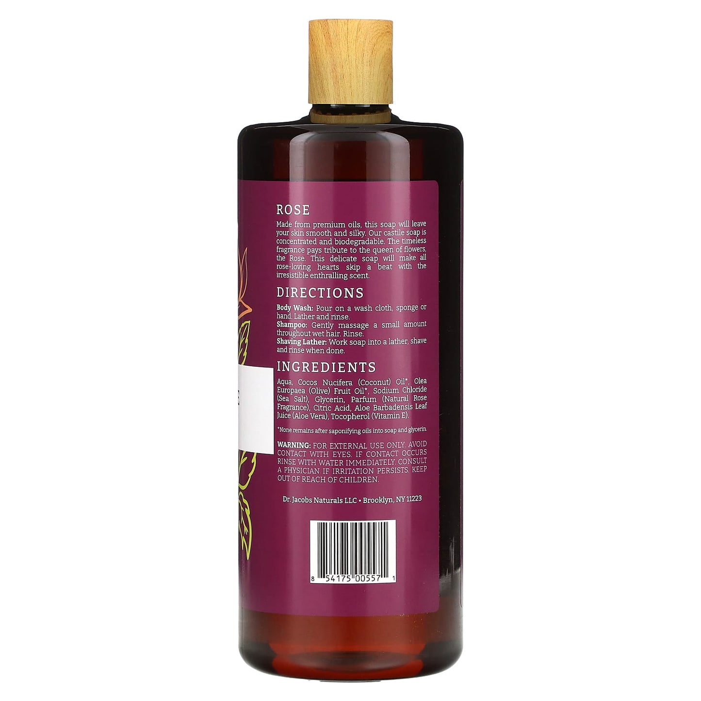 Dr. Jacobs Naturals, Plant Based Rich Castile Body Wash, Rejuvenating Rose, 32 oz (946 ml)