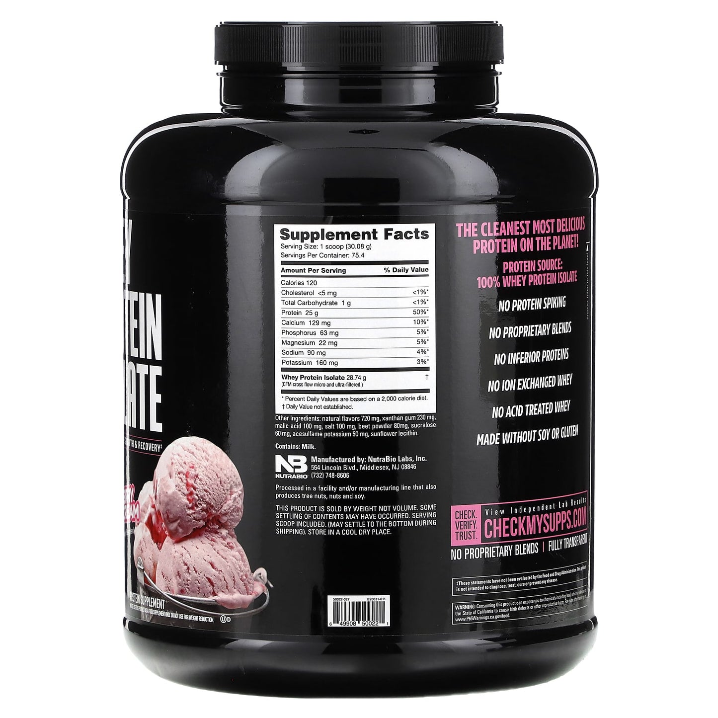 NutraBio, Whey Protein Isolate, Strawberry Ice Cream, 5 lb (2,268 g)