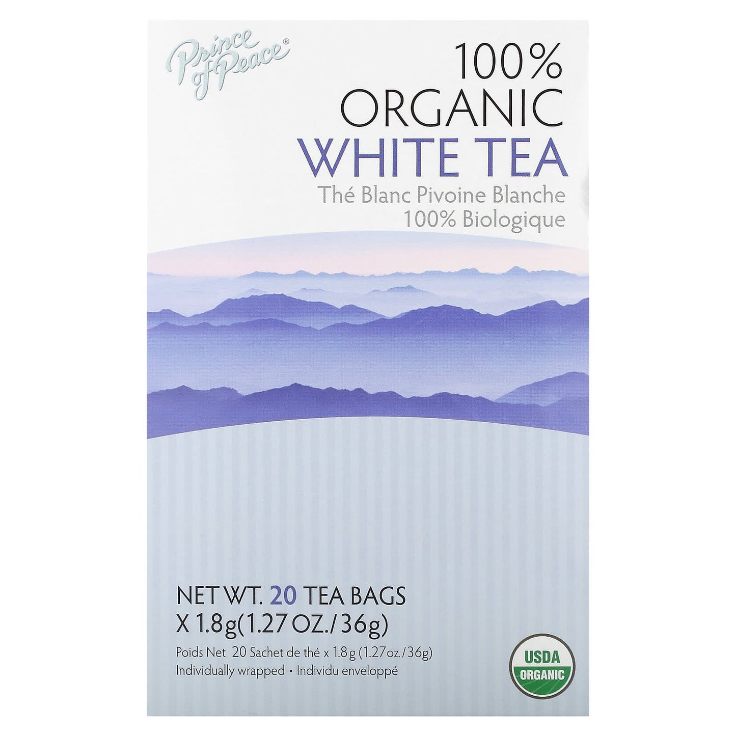 Prince of Peace-100% Organic White Tea-20 Tea Bags-1.27 oz (36 g)