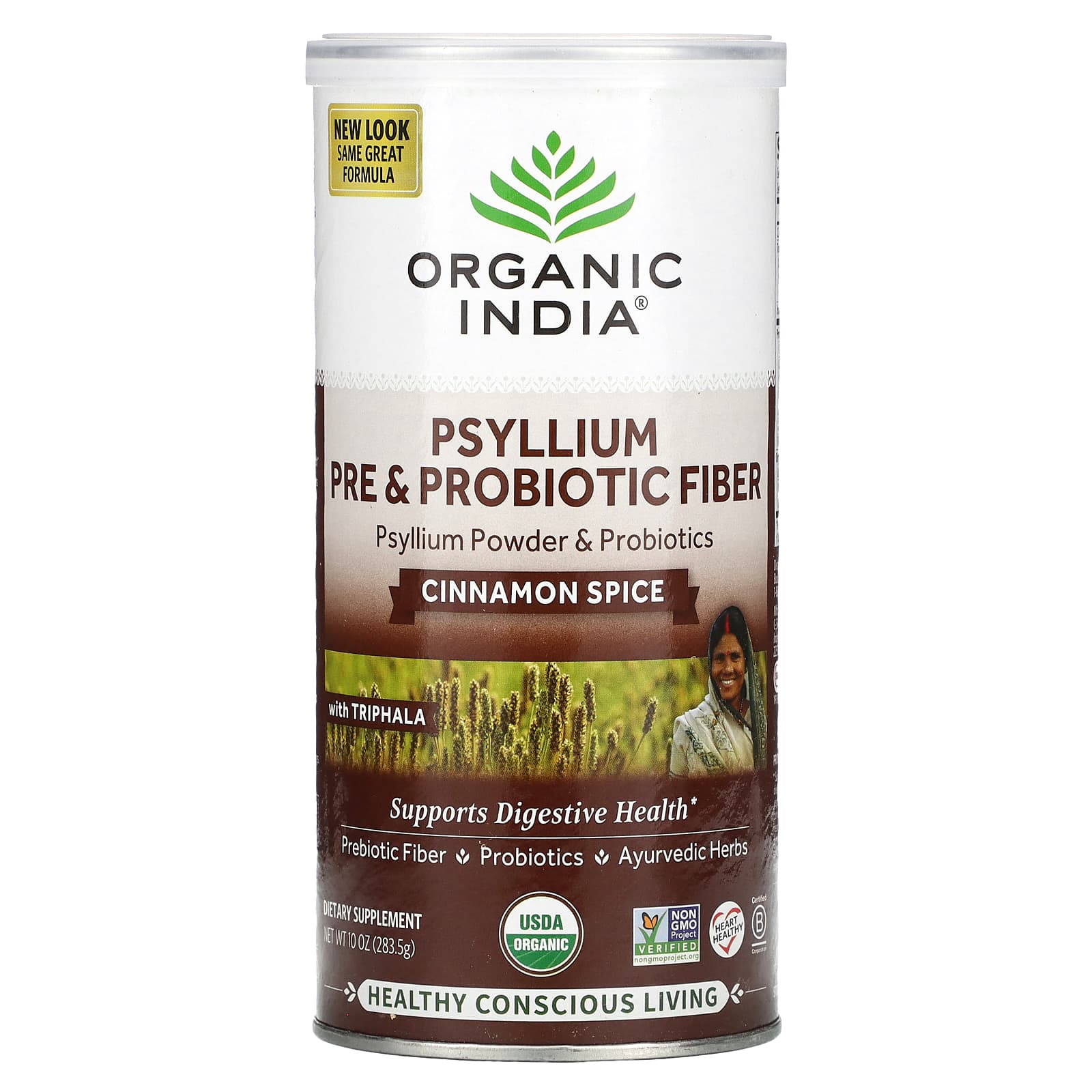 Organic India-Psyllium Pre & Probiotic Fiber-Cinnamon Spice-10 oz (283.5 g)