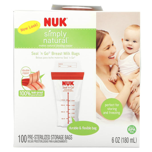 NUK-Seal 'n Go-Breast Milk Bags-100 Pre-Sterilized Storage Bags-6 oz (180 ml) Each