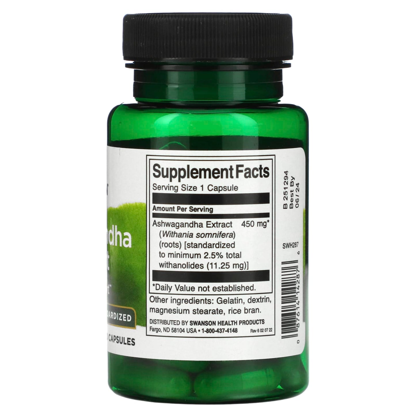 Swanson, Ashwagandha Extract, Standardized, 450 mg, 60 Capsules