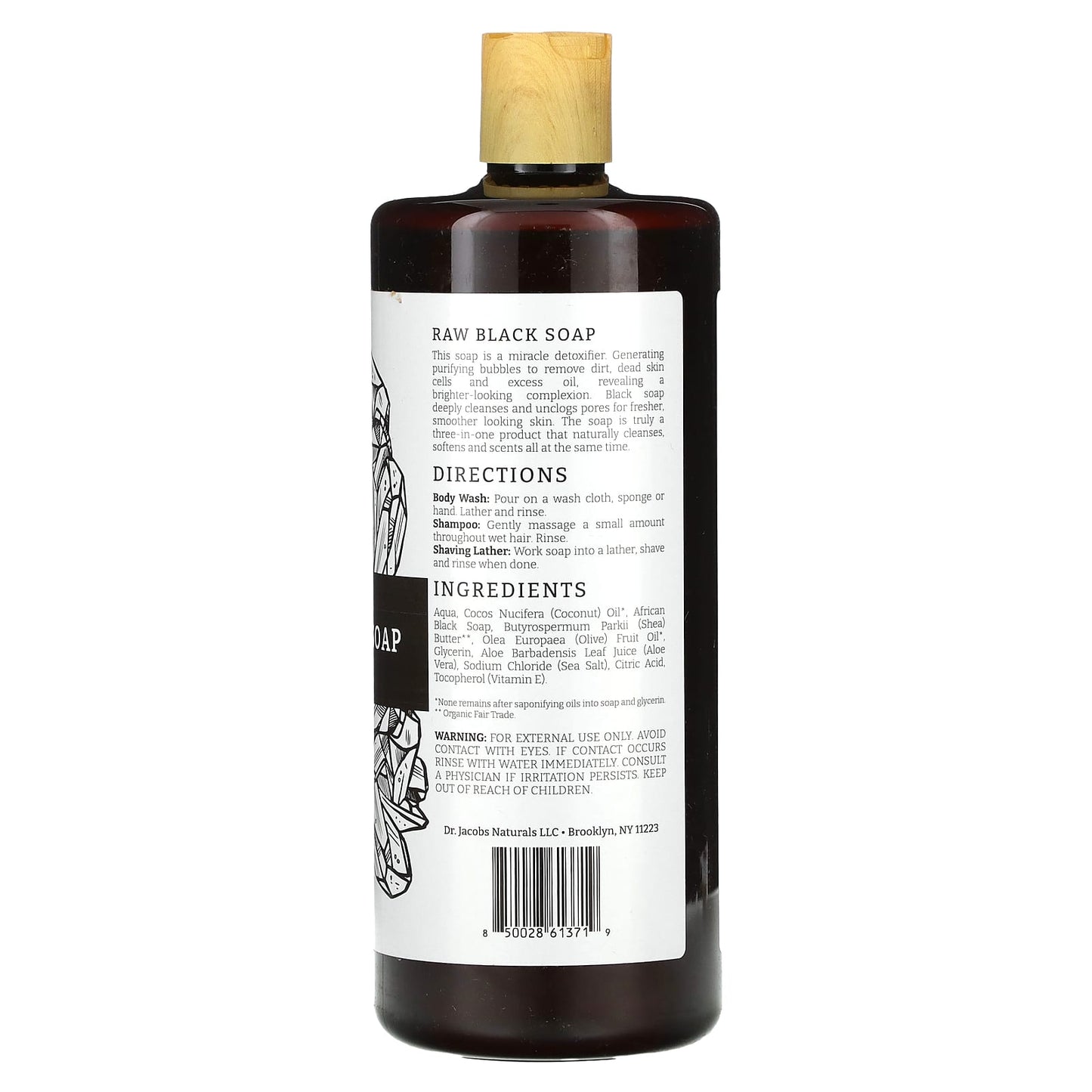 Dr. Jacobs Naturals, Plant-Based African Raw Black Soap Body Wash, 32 oz (946 ml)