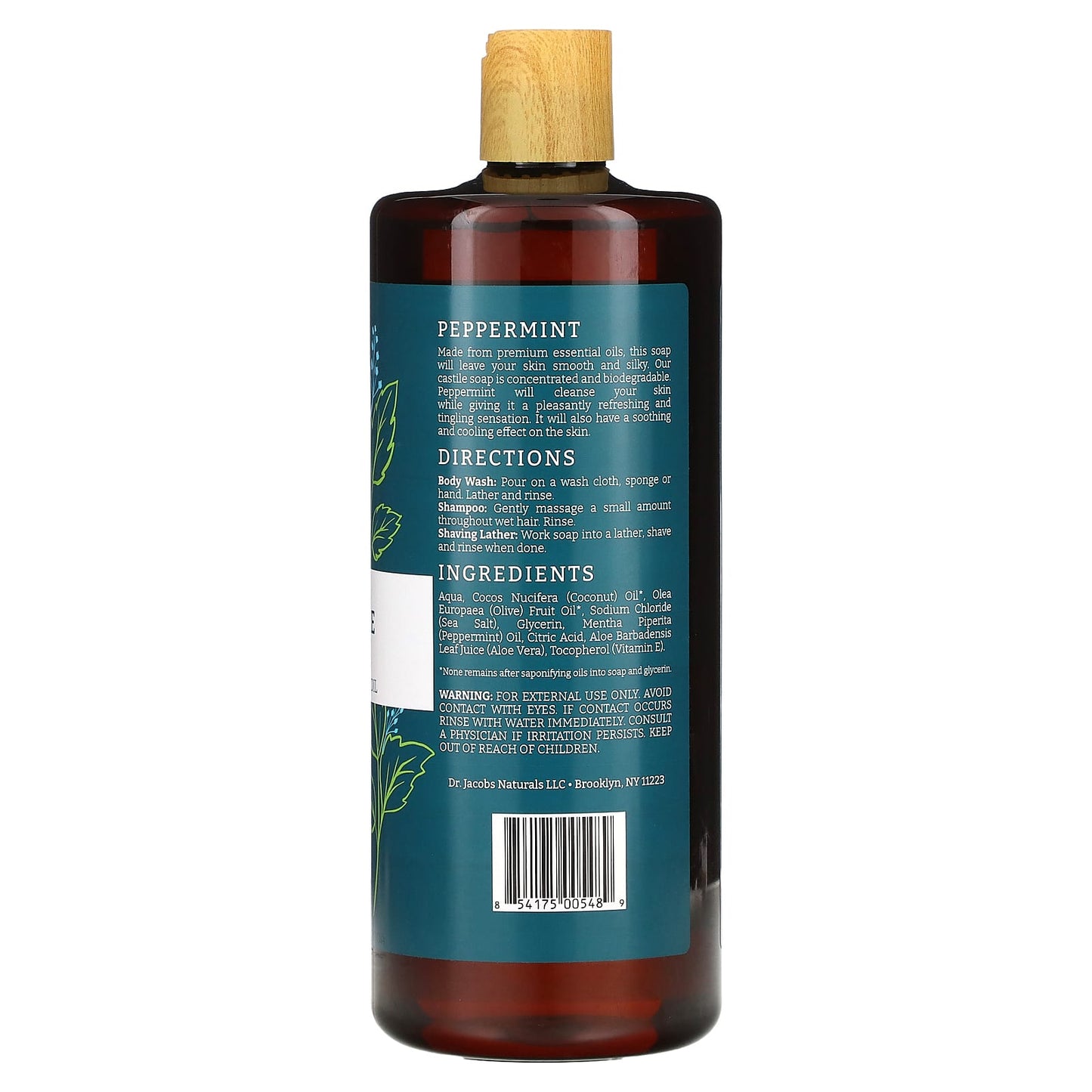 Dr. Jacobs Naturals, Plant-Based Rich Castile Body Wash, Peppermint Essential Oil, 32 oz (946 ml)