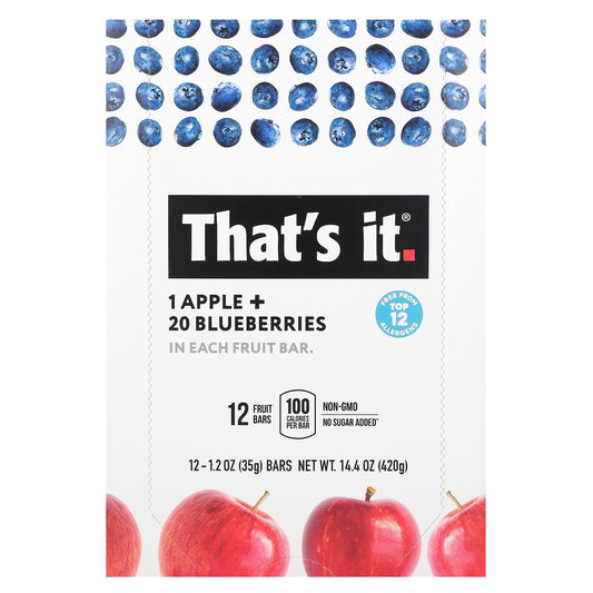 That's It-Fruit Bars-Apple + Blueberries-12 Bars-1.2 oz (35 g) Each