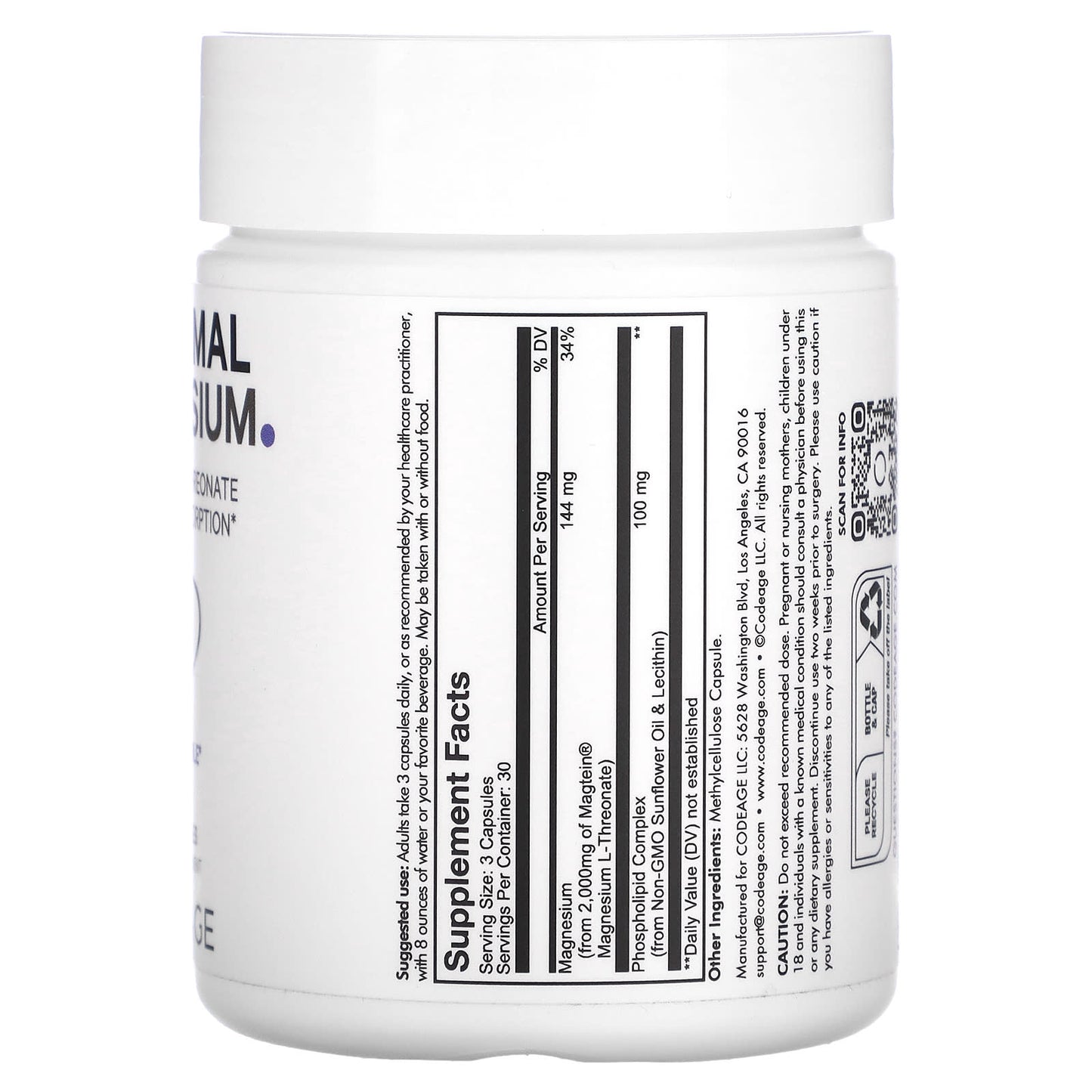 Codeage, Liposomal Magnesium L-Threonate, 90 Capsules