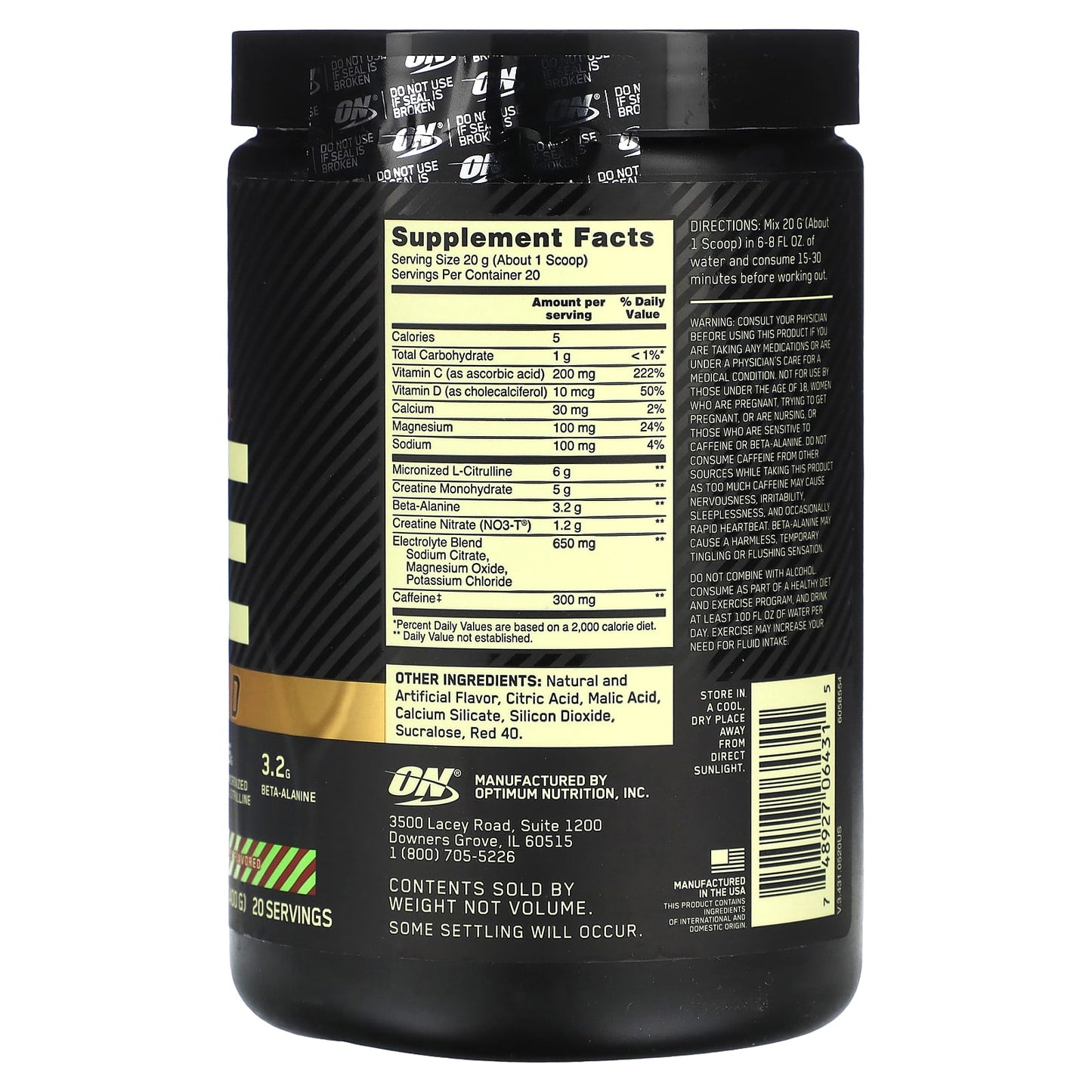 Optimum Nutrition, Gold Standard Pre Advanced, Raspberry Lime Mojito, 14.1 oz (400 g)