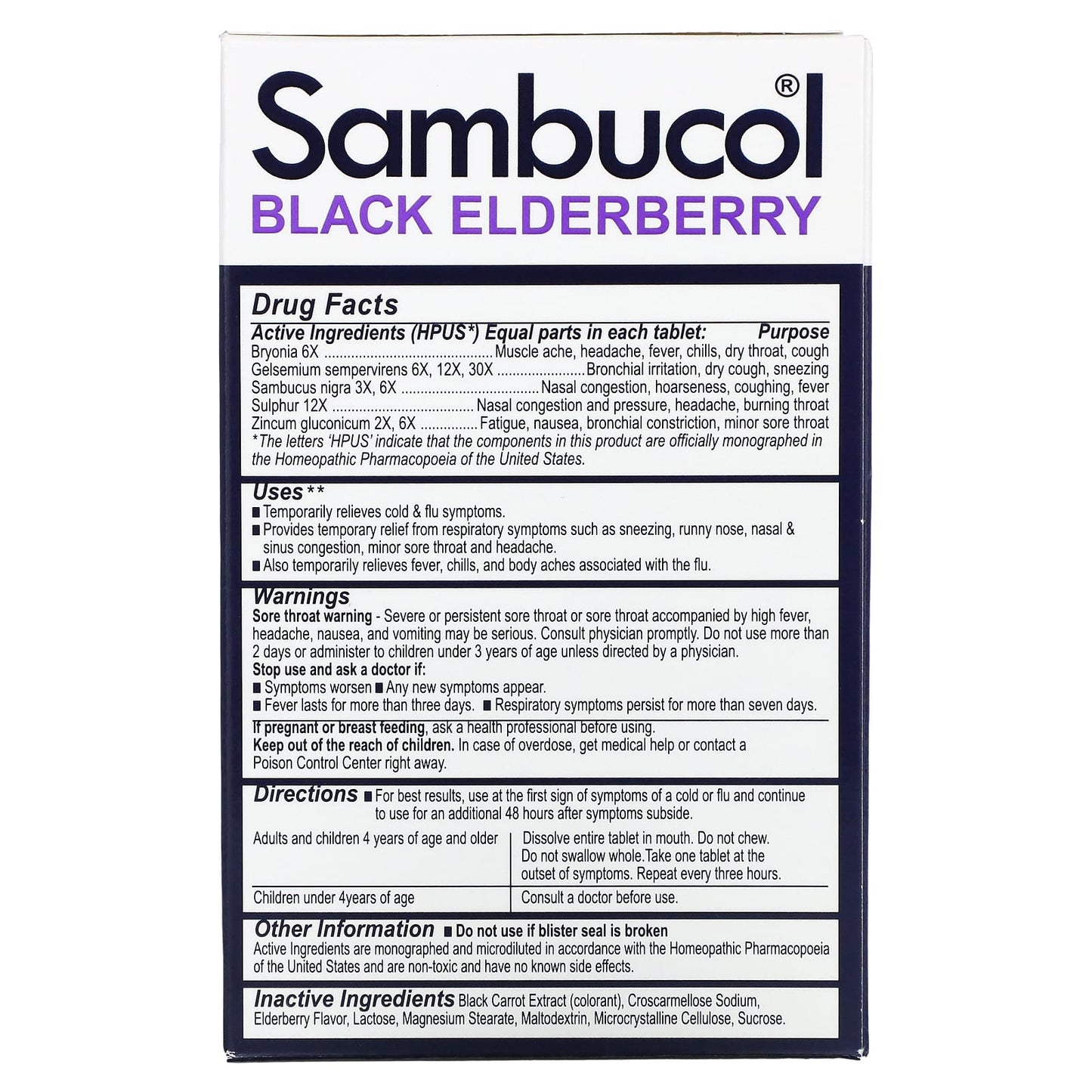 Sambucol, Black Elderberry, Cold & Flu Relief, Family Pack, 60 Quick Dissolve Tablets