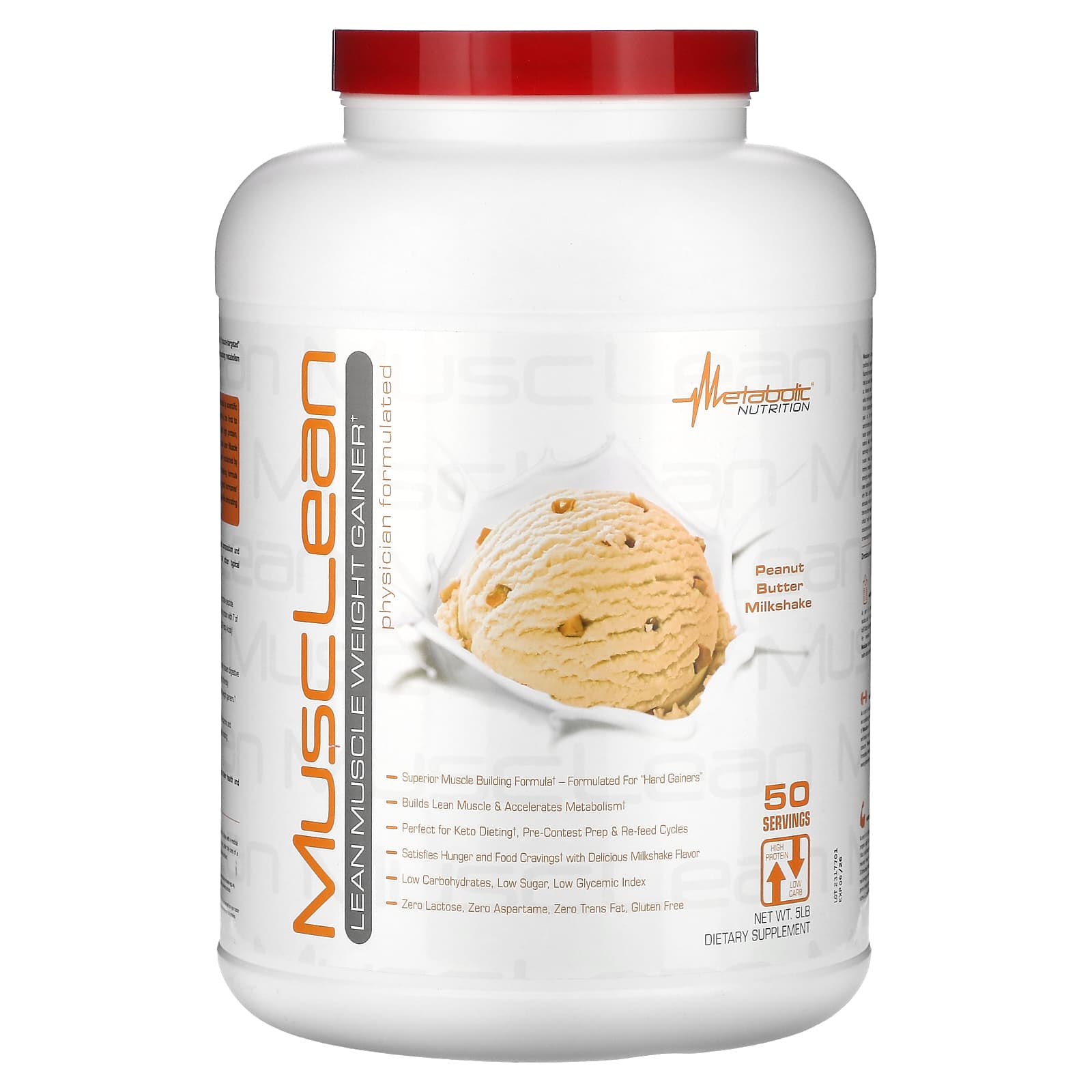 Metabolic Nutrition-MuscLean-Lean Muscle Weight Gainer-Peanut Butter Milkshake-5 lb