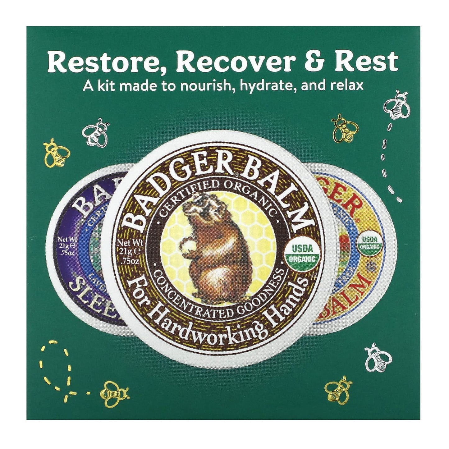 Badger Company, Restore, Recover & Rest Balm Trio, 3 Piece Kit, .75 oz (21 g) Each