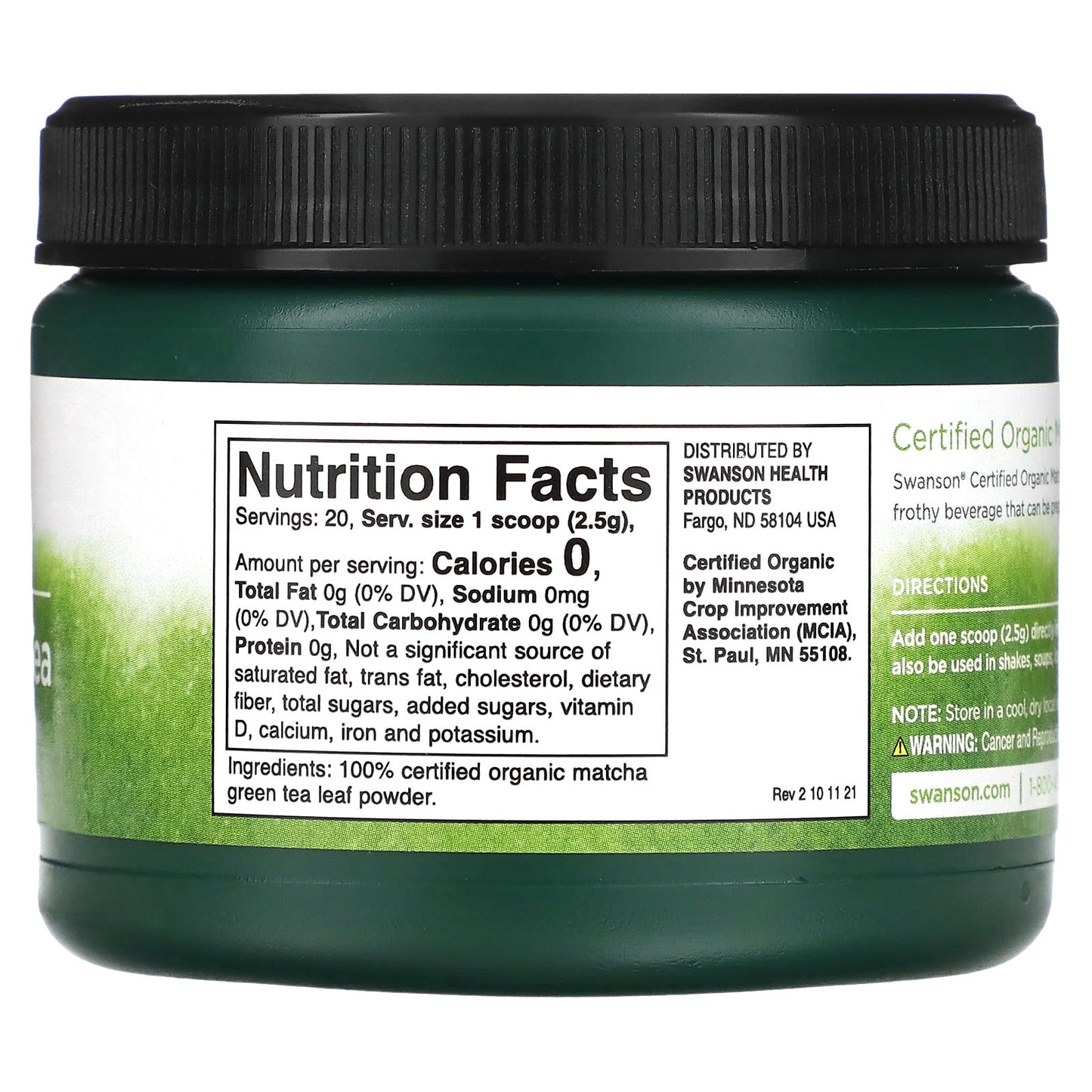 Swanson, Certified Organic Matcha Green Tea, 1.76 oz (50 g)