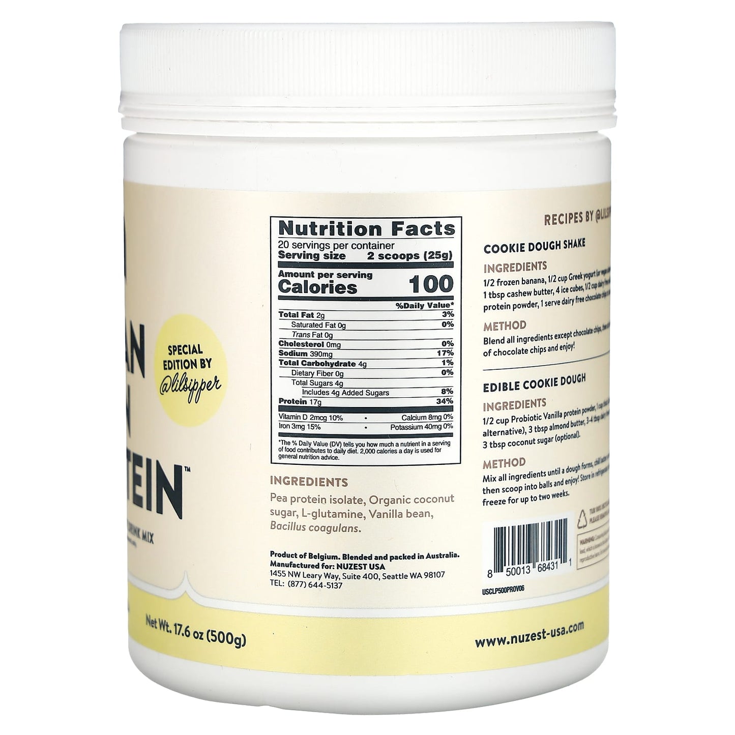 Nuzest, Clean Lean Protein Drink Mix, Probiotic Vanilla, 17.6 oz (500 g)