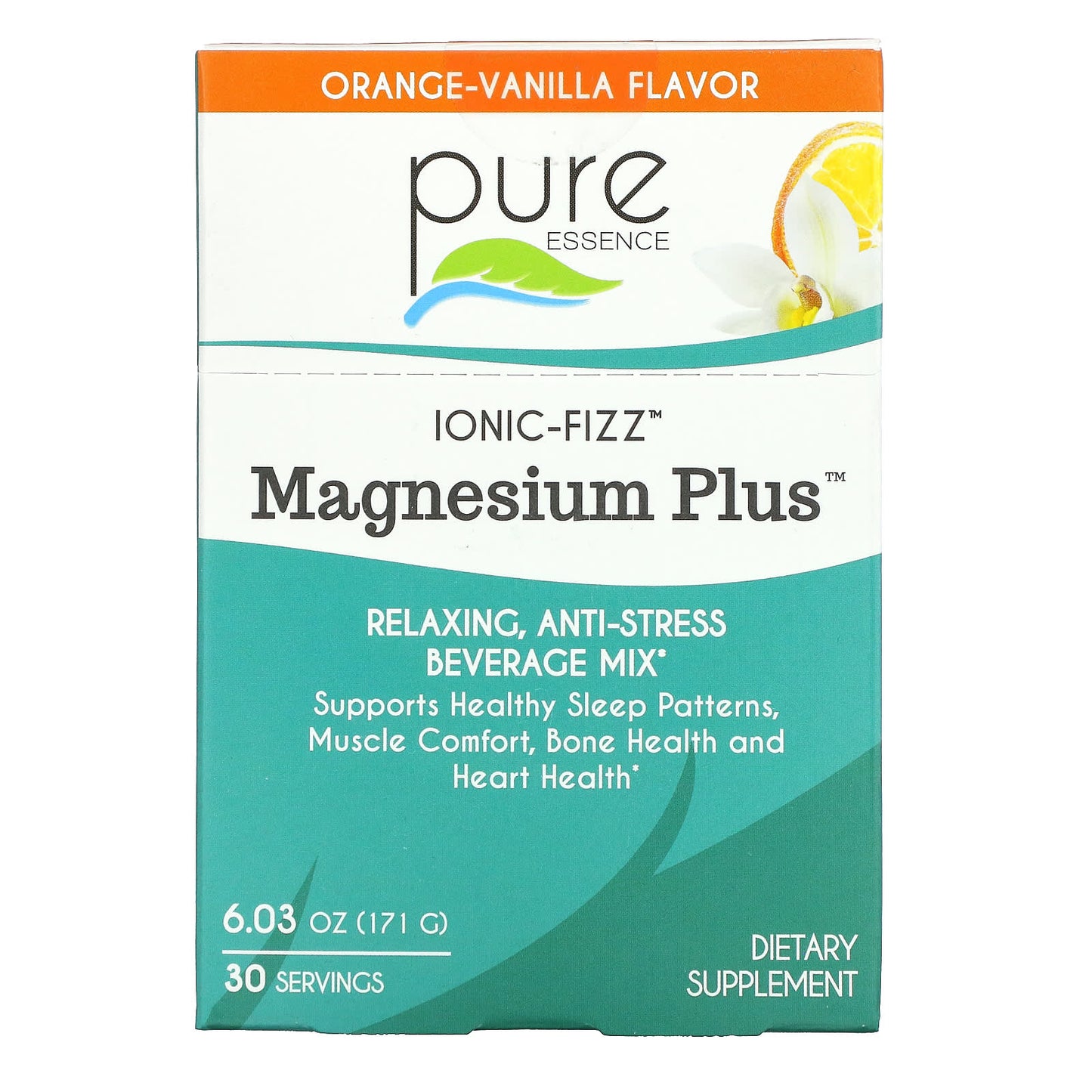 Pure Essence-Ionic-Fizz-Magnesium Plus-Orange-Vanilla-30 Packets-0.2 oz (5.7 g) Each