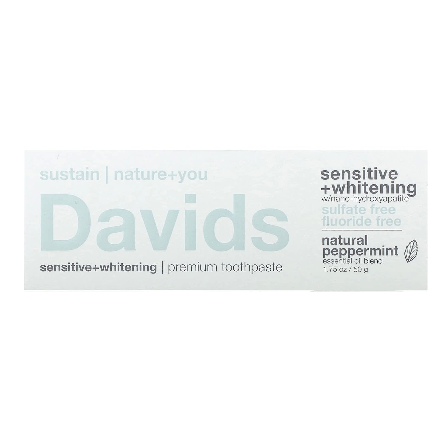 Davids Natural Toothpaste, Premium Toothpaste, Sensitive + Whitening, Natural Peppermint, 1.75 oz (50 g)