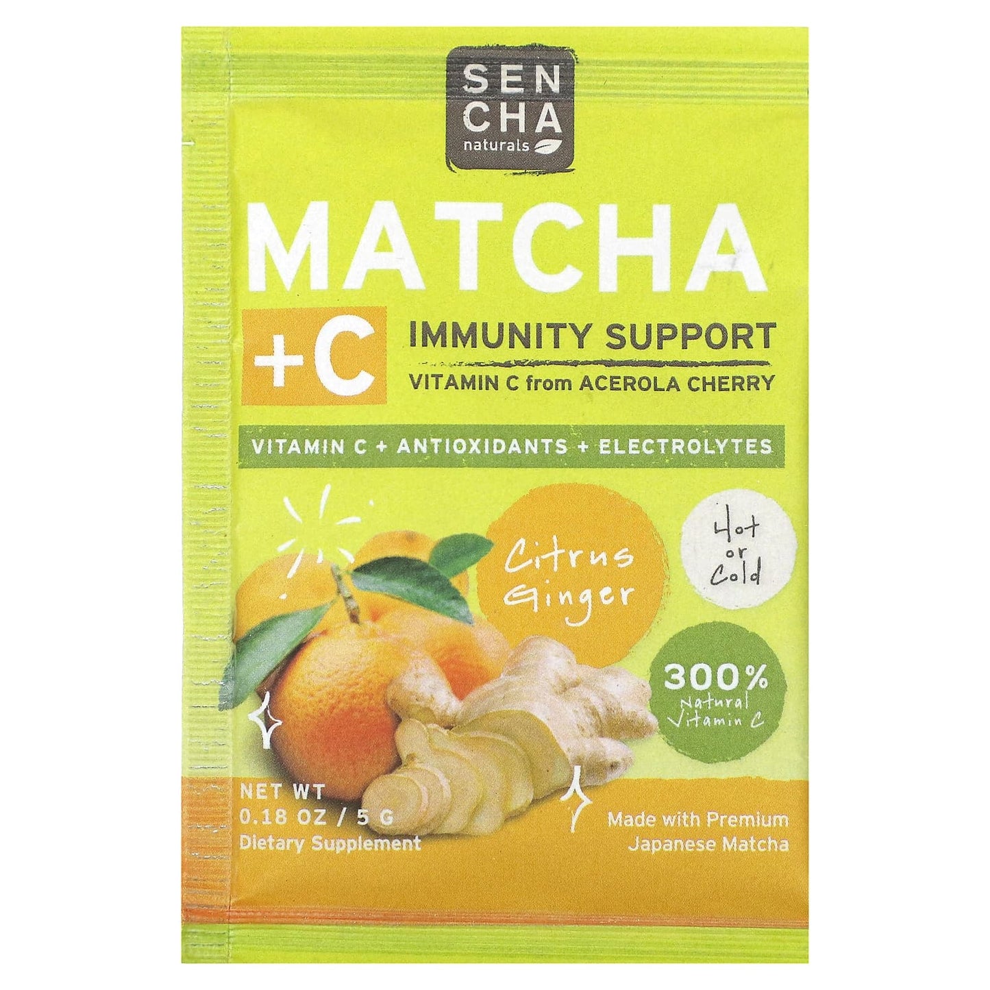 Sencha Naturals, Matcha +C, Citrus Ginger, 10 Packets, 0.18 oz (5 g) Each