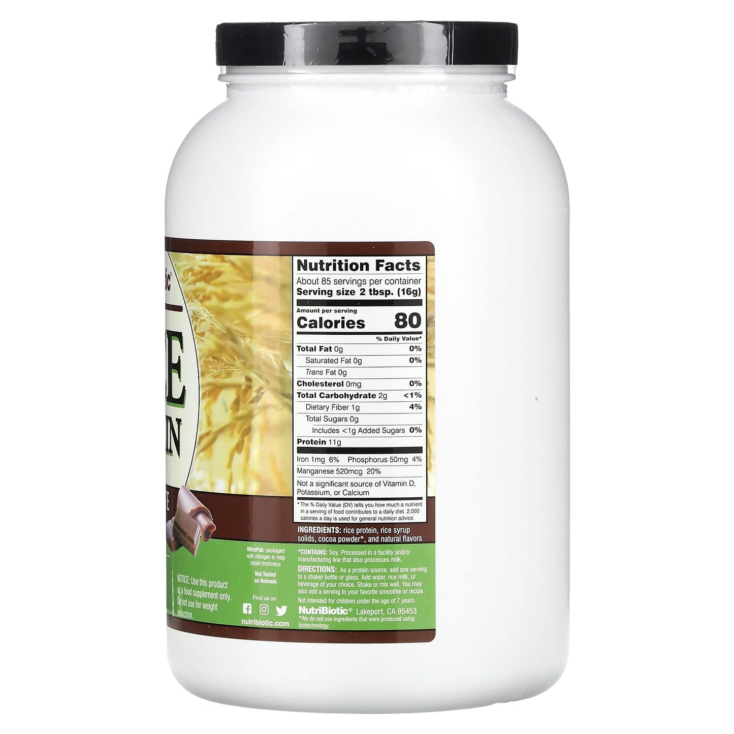 NutriBiotic, Rice Protein Powder, Chocolate, 3 lb (1.36 kg)