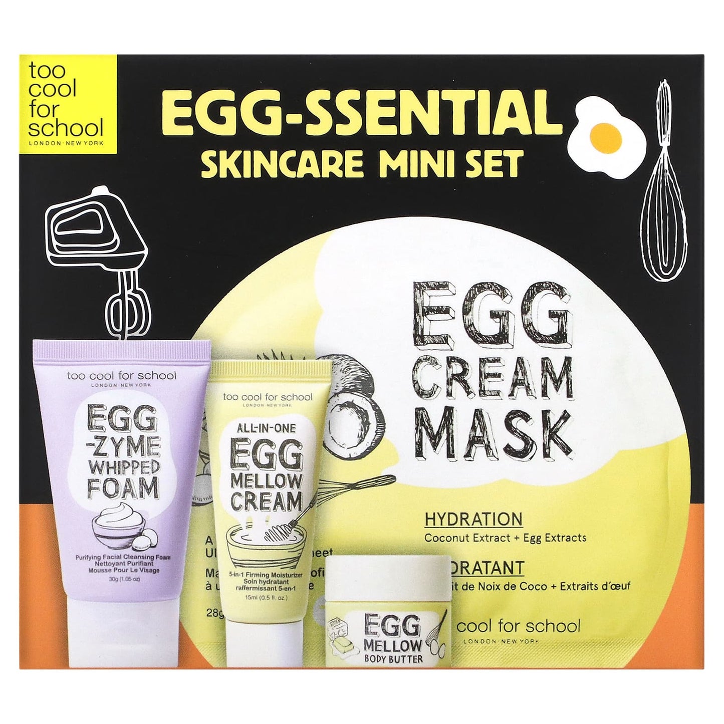 Too Cool for School, Egg-Ssential Skincare Mini Set, 4 Piece Set