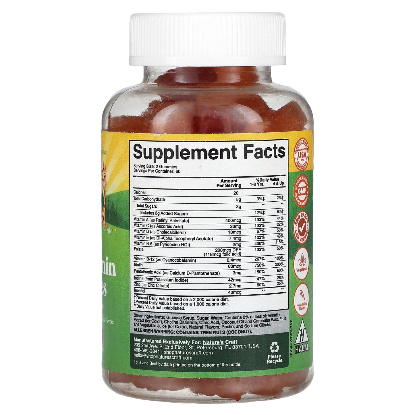 Nature's Craft, Kids Multivitamin Gummies, Assorted Fruit, 120 Gummies