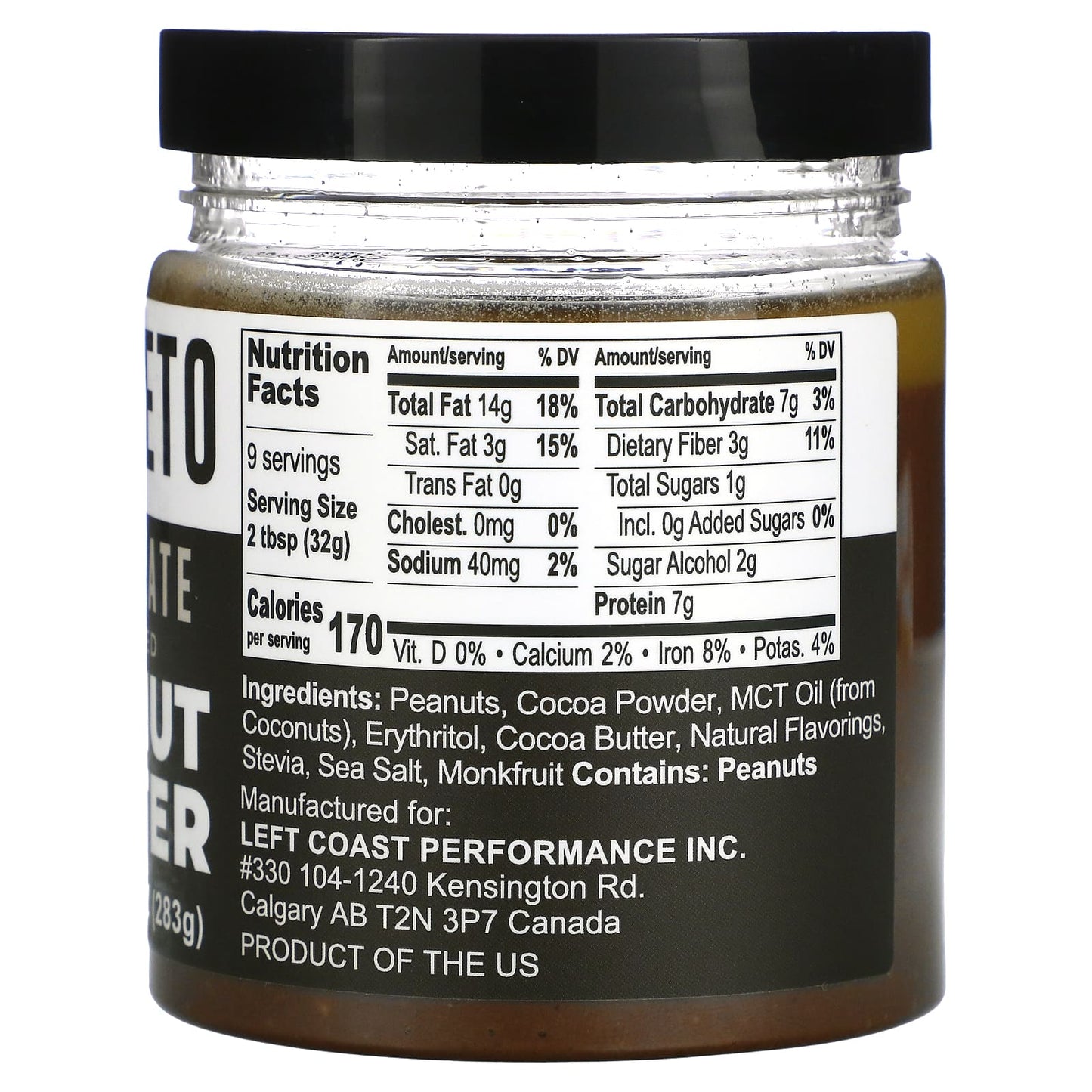 Left Coast Performance, Keto, Chocolate Flavored Peanut Butter, 10 oz (283 g)