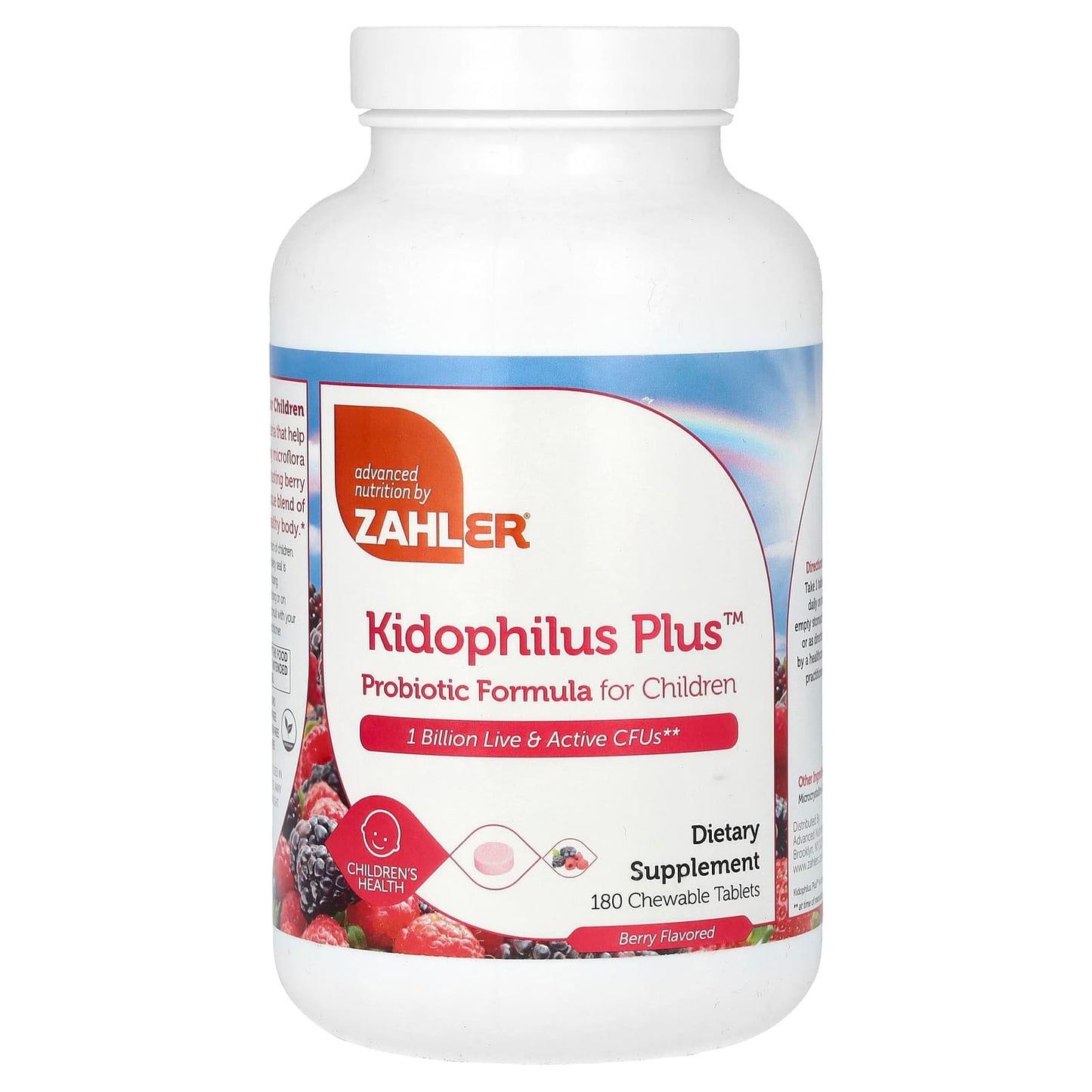 Zahler-Kidophilus Plus-Probiotic Formula For Children-Berry-1 Billion CFUs-180 Chewable Tablets