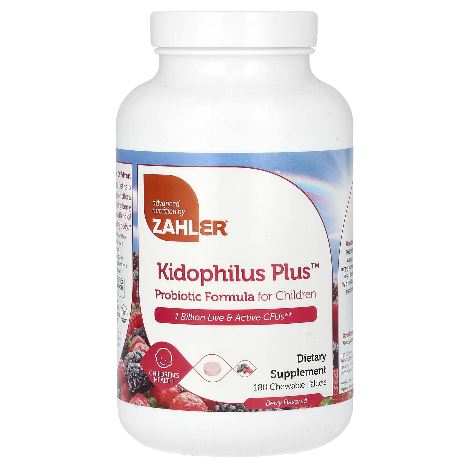 Zahler-Kidophilus Plus-Probiotic Formula For Children-Berry-1 Billion CFUs-180 Chewable Tablets