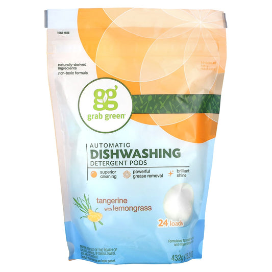 Grab Green-Automatic Dishwashing Detergent Pods-Tangerine with Lemongrass-24 Loads-15.2 oz (432 g)