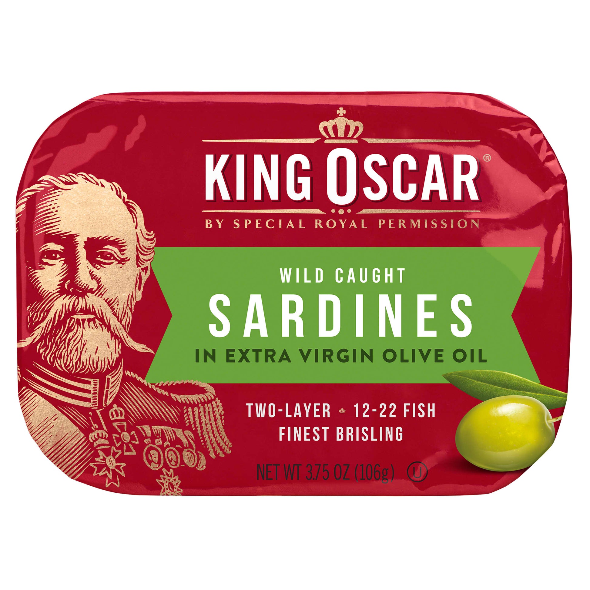 King Oscar-Wild Caught-Sardines In Extra Virgin Olive Oil-Two Layer 12-22 Fish-3.75 oz (106 g)