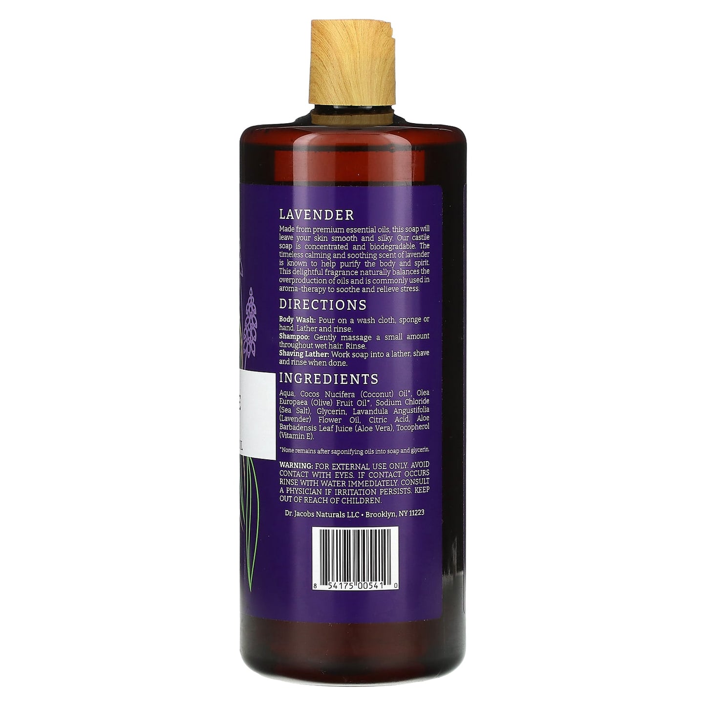 Dr. Jacobs Naturals, Plant-Based Rich Castile Body Wash + Lavender Essential Oil, 32 oz (946 ml)