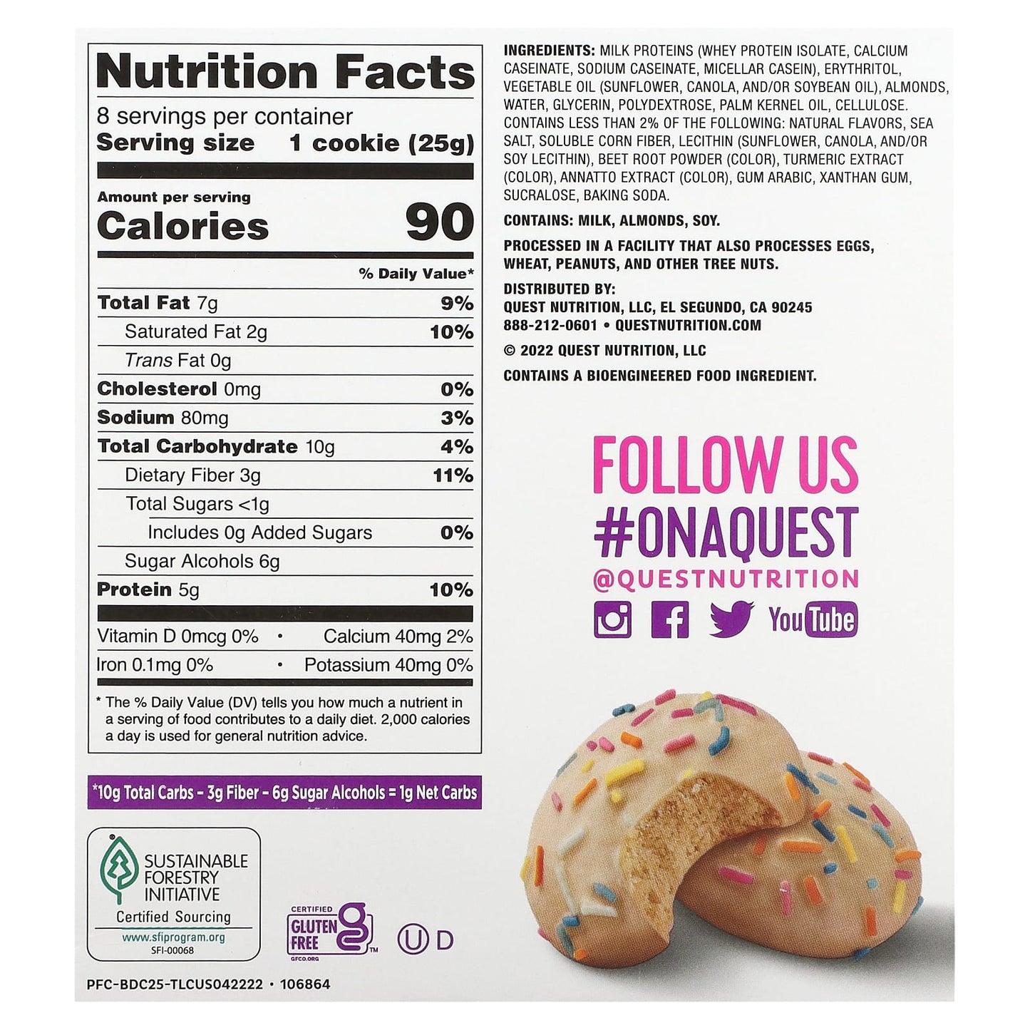 Quest Nutrition, Frosted Cookies, Birthday Cake, 8 Cookies, 0.88 oz (25 g) Each