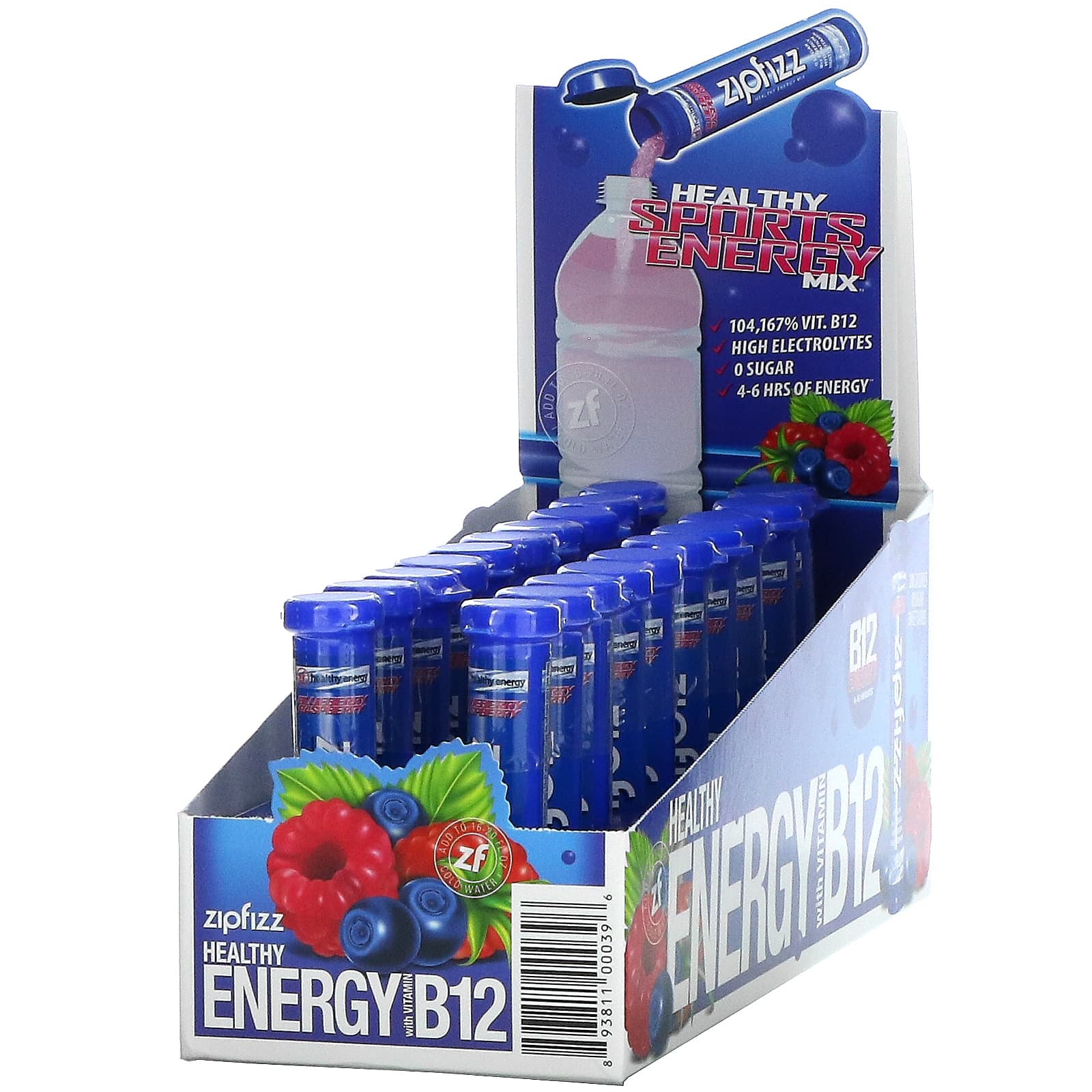 Zipfizz-Healthy Sports Energy Mix with Vitamin B12-Blueberry Raspberry-20 Tubes-0.39 oz (11 g) Each