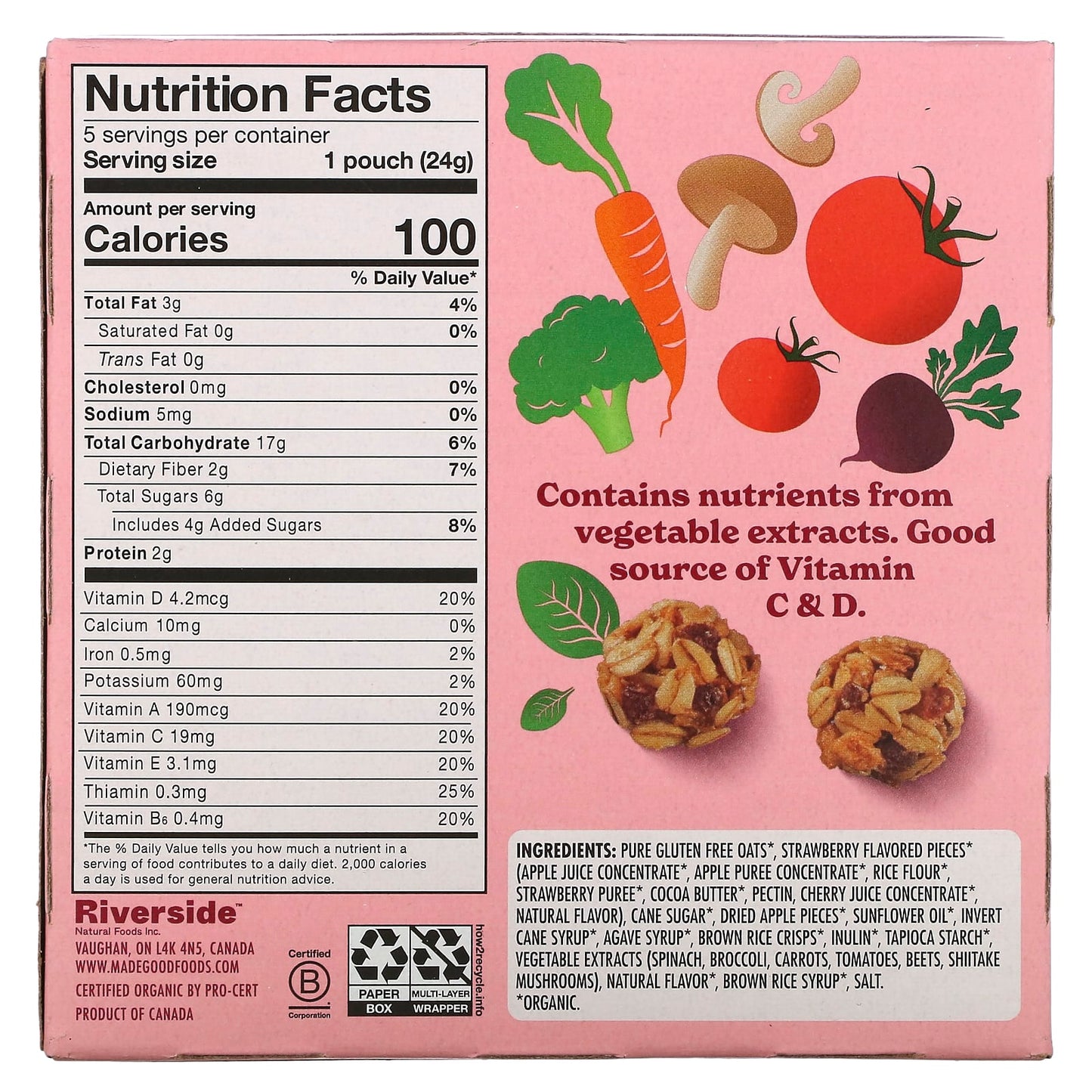 MadeGood, Granola Minis, Strawberry, 5 Packets, 0.85 oz (24 g) Each