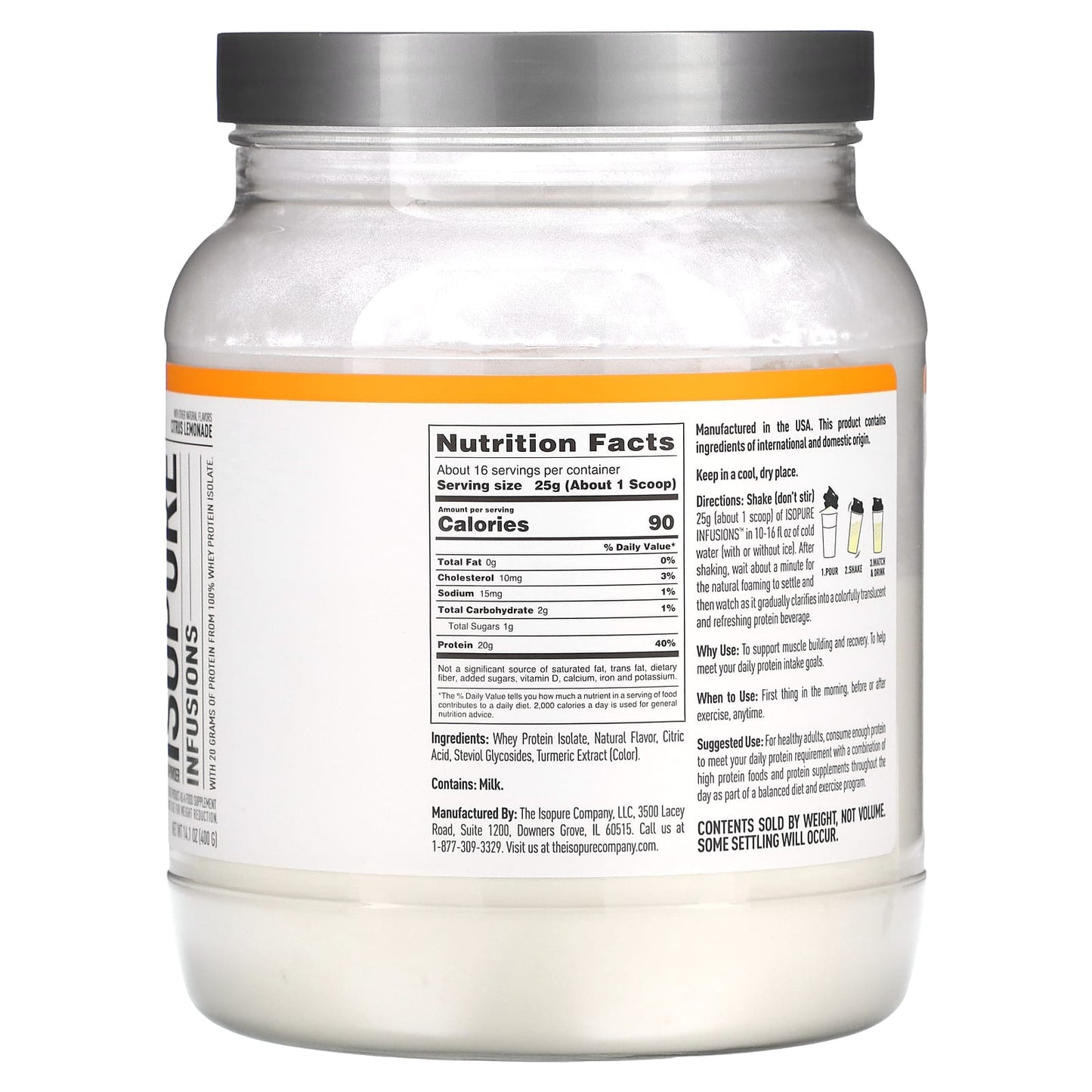 Isopure, Infusions Protein Powder, Citrus Lemonade, 14.1 oz (400 g)