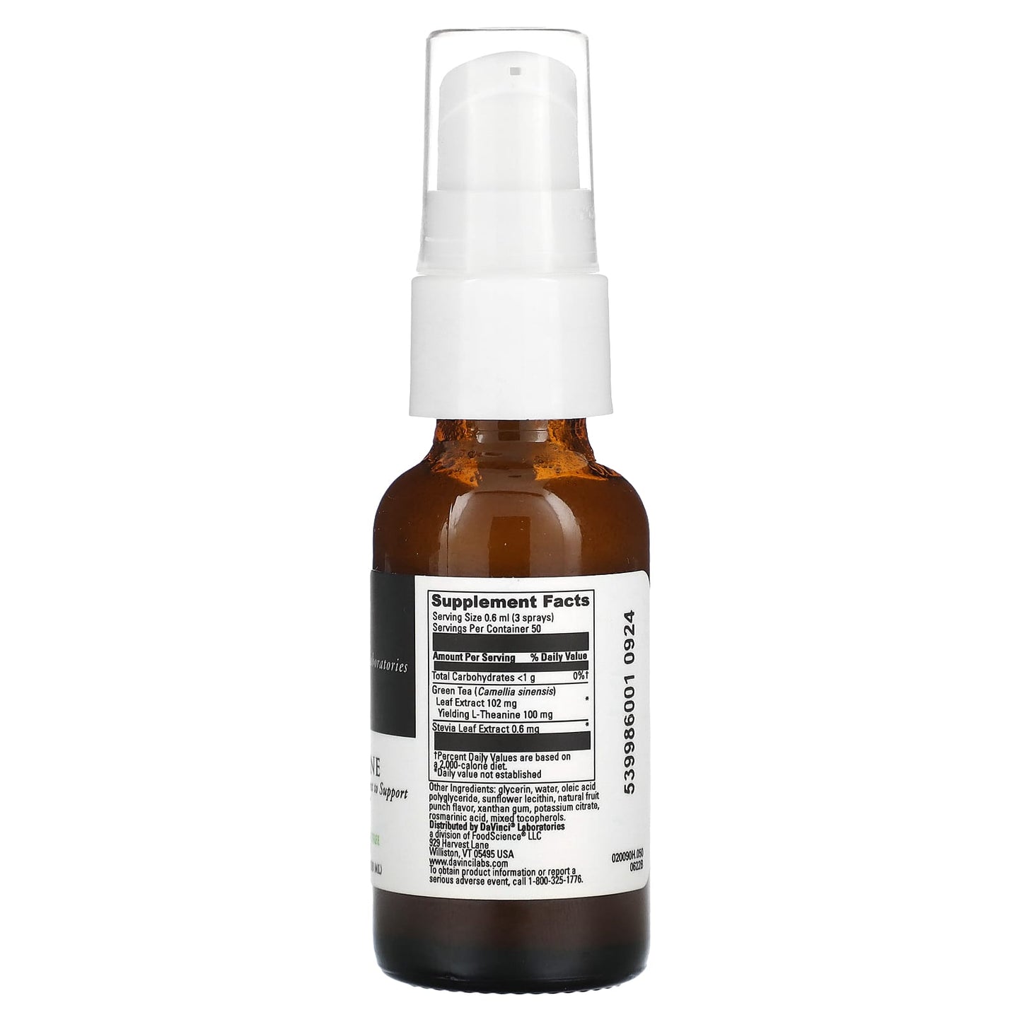 DaVinci Laboratories of Vermont, Liposomal L-Theanine, Fruit Punch, 1 fl oz (30 ml)