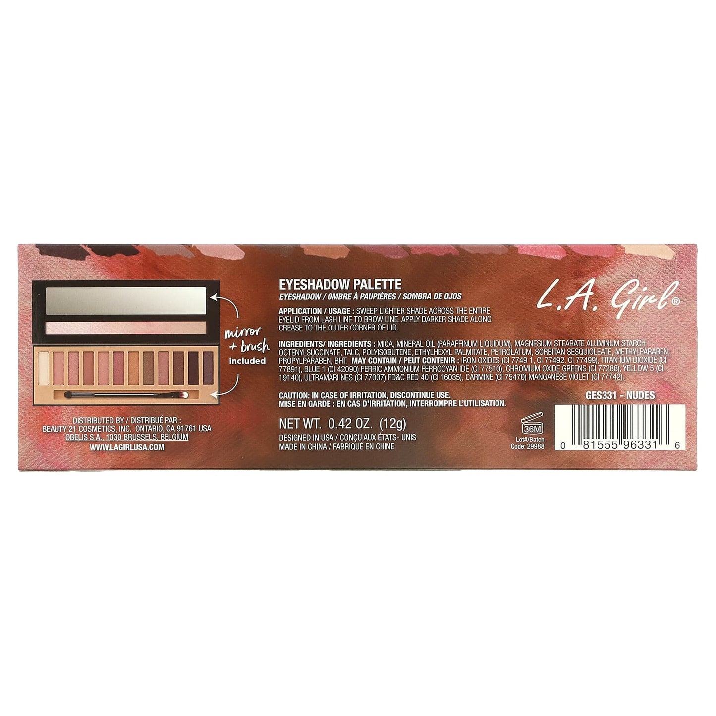 L.A. Girl, Beauty Brick, 12 Color Eye Palette, Nudes, 0.42 oz (12 g)