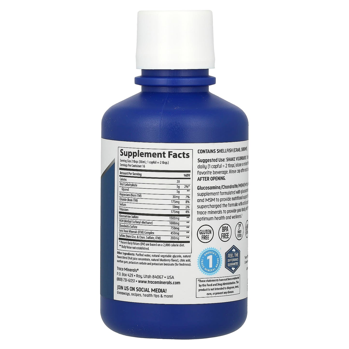 Trace Minerals ®, Liquid Glucosamine, Chondroitin + MSM, Blueberry, 16 fl oz (473 ml)