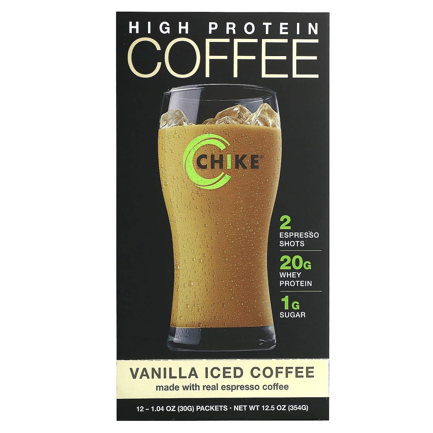 Chike Nutrition-High Protein Iced Coffee-Vanilla-12 Packets-1.04 oz (30 g) Each