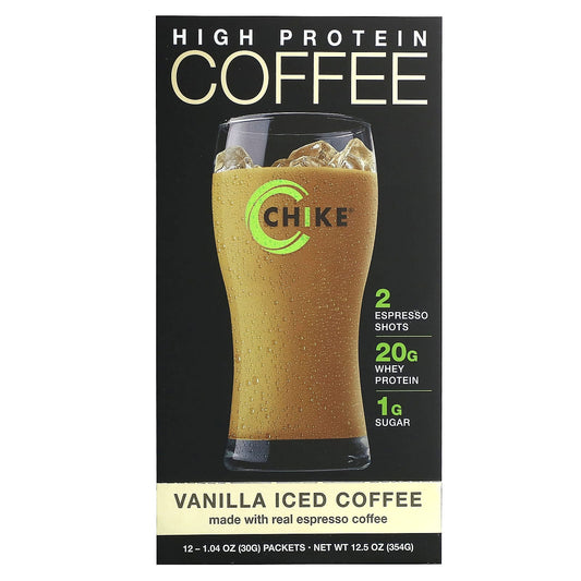 Chike Nutrition-High Protein Iced Coffee-Vanilla-12 Packets-1.04 oz (30 g) Each