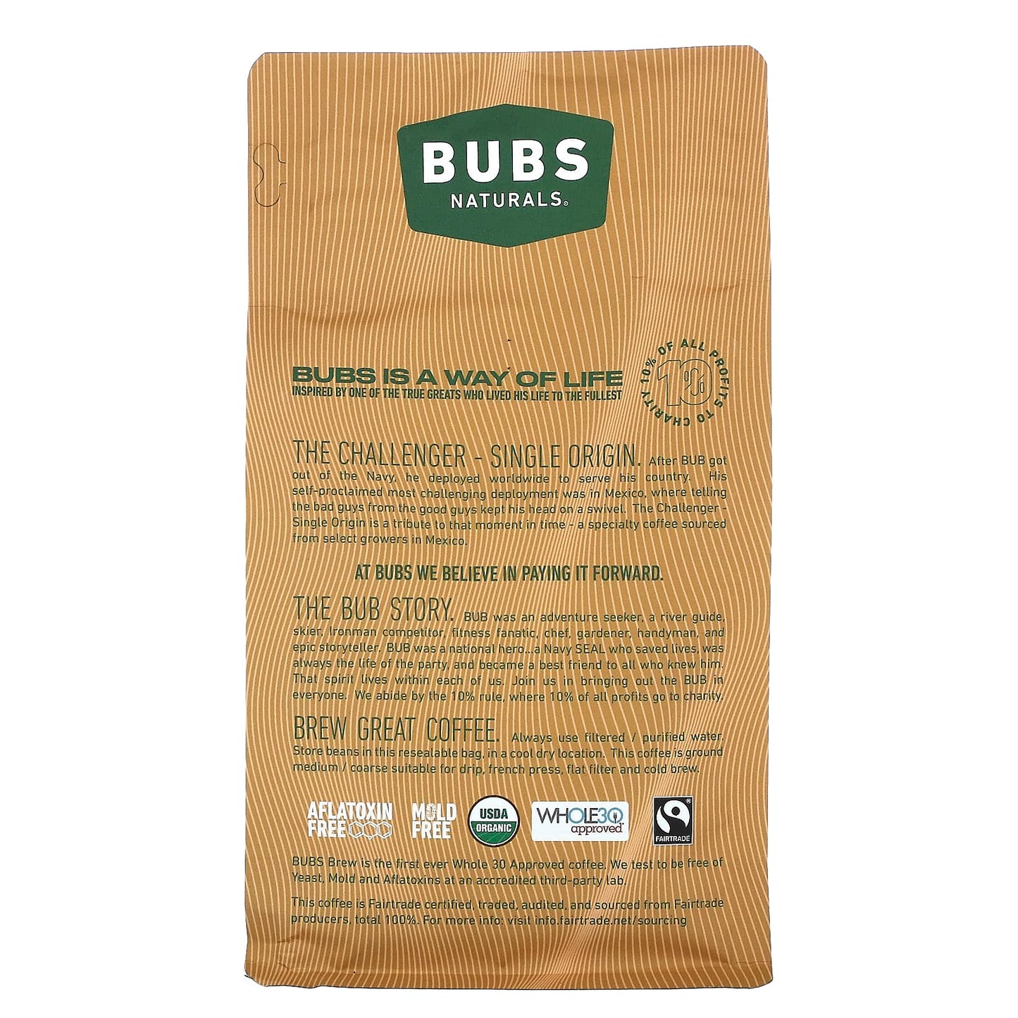 BUBS Naturals, Bubs Brew, The Challenger Single Origin, Ground, Medium Roast, 12 oz (340 g)