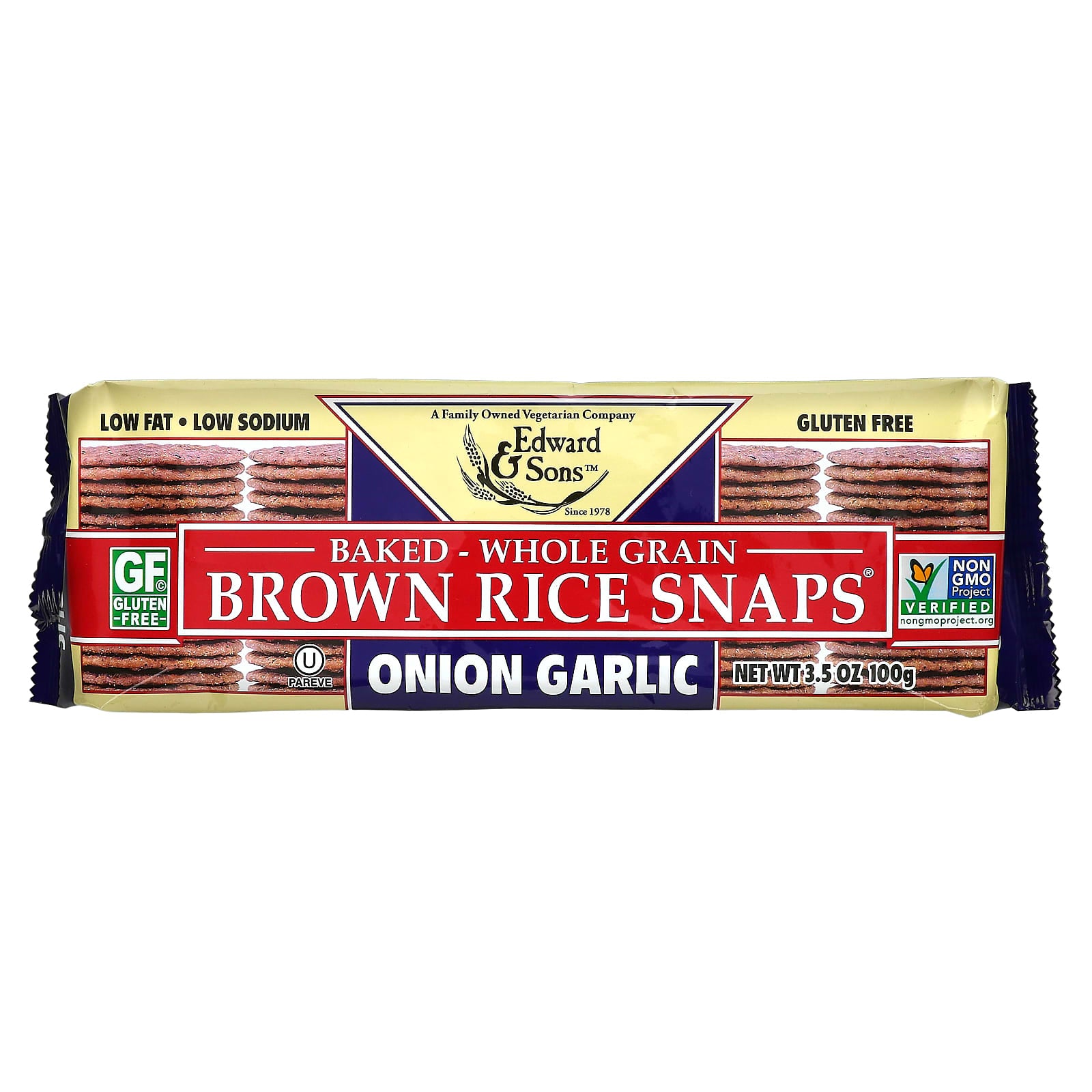 Edward & Sons-Baked Whole Grain Brown Rice Snaps-Onion Garlic-3.5 oz (100 g)