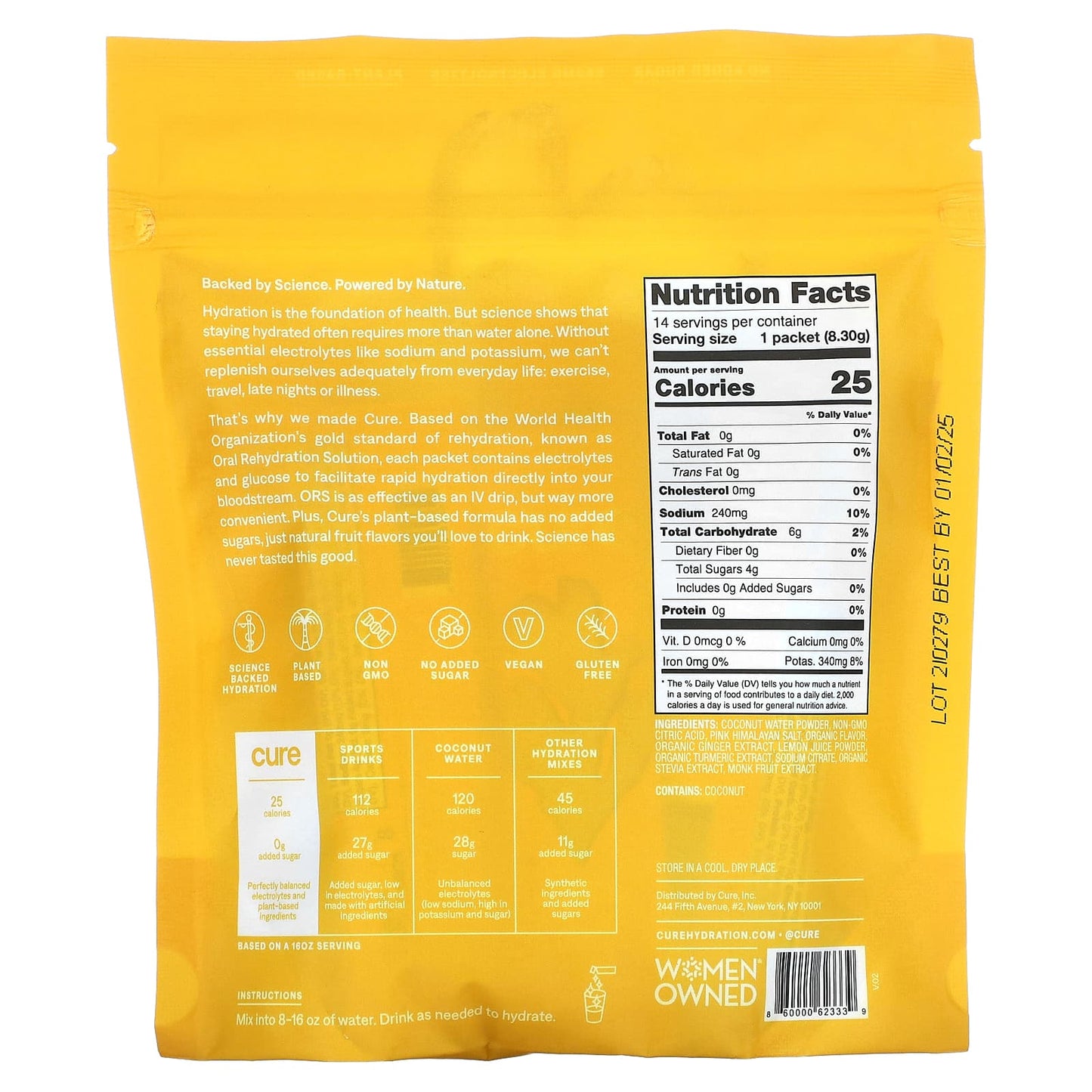 Cure Hydration, Hydrating Electrolyte Mix, Ginger Turmeric, 14 Packets, 0.29 oz (8.3 g) Each