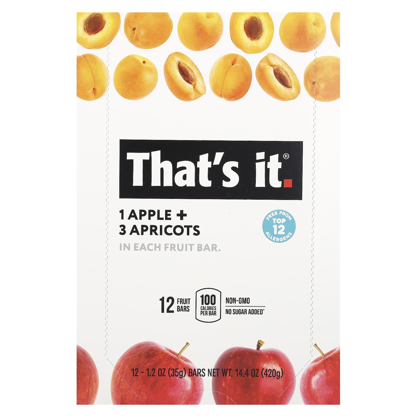 That's It-Fruit Bars-Apple + Apricots-12 Bars-1.2 oz (35 g) Each