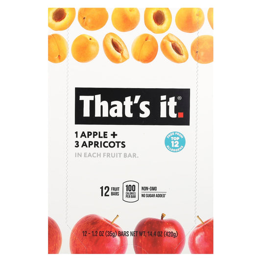 That's It-Fruit Bars-Apple + Apricots-12 Bars-1.2 oz (35 g) Each