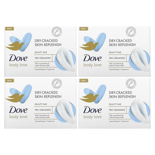 Dove-Body Love-Beauty Bar Soap-Dry-Cracked Skin Replenish-2 Bars-3.75 oz (106 g) Each