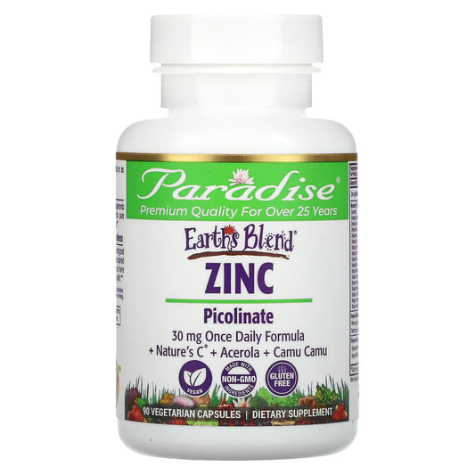 Paradise Herbs-Earth's Blend-Zinc-Picolinate-90 Vegetarian Capsules